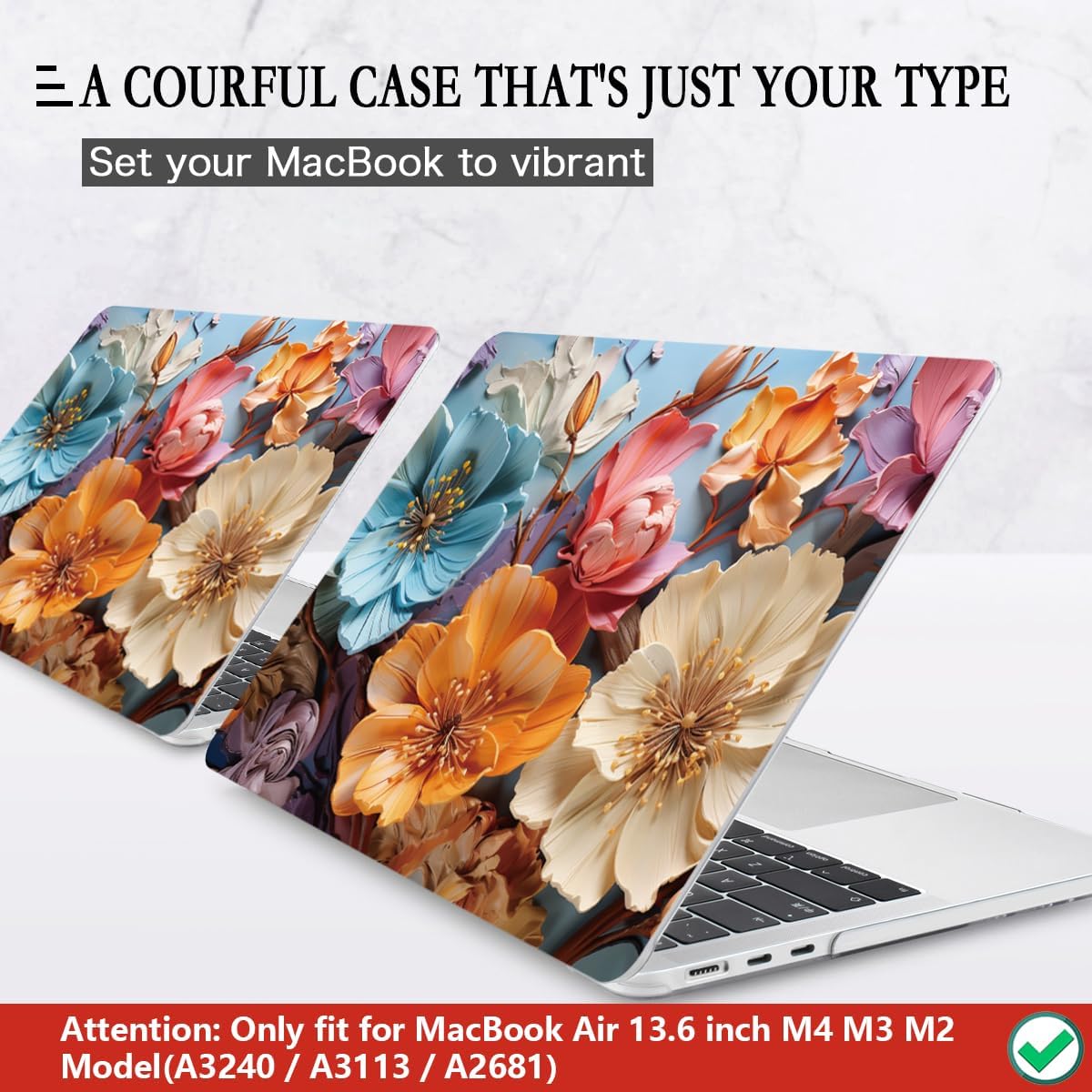 CISSOOK for MacBook Air 13 inch M2 M3 M4 Case 2022 2023 2024 2025 Release, Flower Hard Shell Cases with Keyboard Cover OTG Adapter for MacBook Air 13.6 inch A3240 M3113 A2681