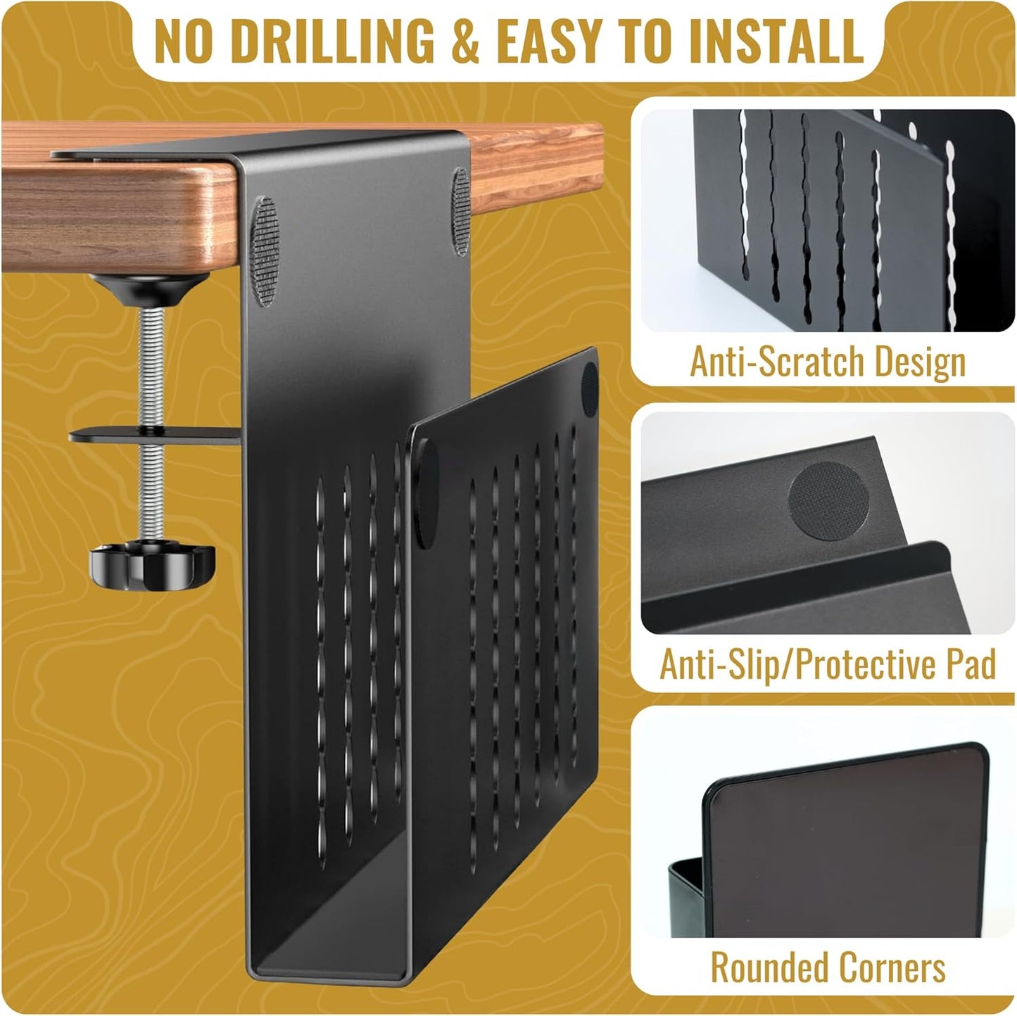 Desk Side Storage – Heavy-Duty Steel Laptop Holder Desk Attachment with Magnetic Pen Holder, Side Table No Drill Clamp Desk Organizer, Hanging Desk Organizer for Home & Office – Black