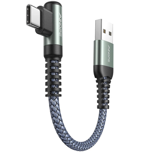AINOPE USB C Cable 0.5ft, 3.1A Type C Charger Fast Charging Cable Right Angle, Durable Nylon Braided USB C Charging Cable Compatible with Galaxy S10 S9 Plus S21, Note 10 9 LG, Type C Charger Cable