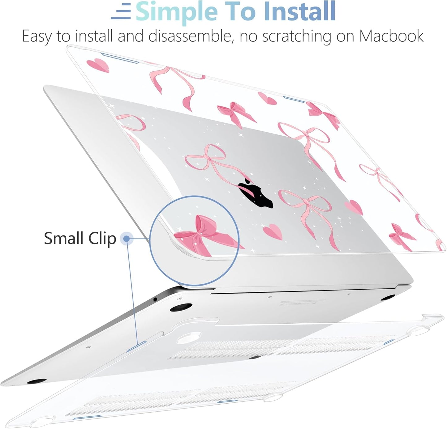 MEEgoodo for MacBook Air 13.3 inch Case 2021 2020 2019 2018 A2337 M1 A2179 A1932, Laptop Shell for MacBook Air M1 with Keyboard Webcam Cover & Trackpad Film & Type C Adapter,Pink Ribbons Bows