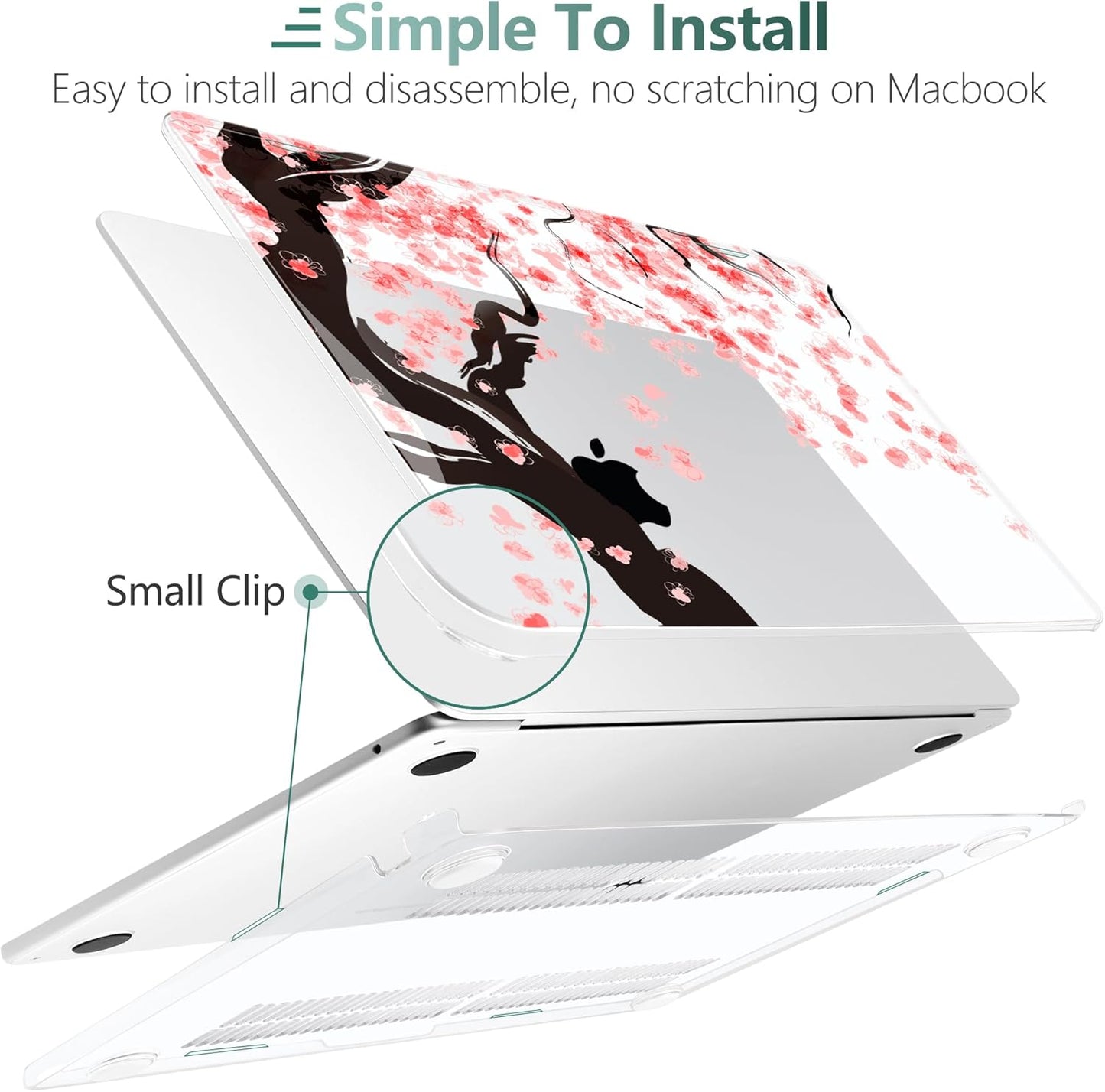 TWOLSKOO Compatible with M4 MacBook Air 15 inch Case 2025-2023 Released Model M4 A3241 M3 A3114 M2 A2941, Plastic Hard Shell & Screen Protector & Keyboard Cover & Trackpad Film, Cherry Blossoms