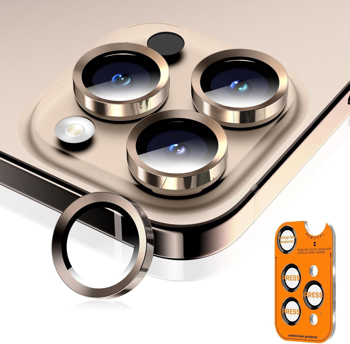 Camera Lens Protector for iPhone 16 Pro Max/16 Pro/15 Pro Max/15 Pro/14 Pro Max/14 Pro, Sapphire Glass Metal Individual Camera Cover Screen, Anti-drop, Case Friendly- Desert Titanium