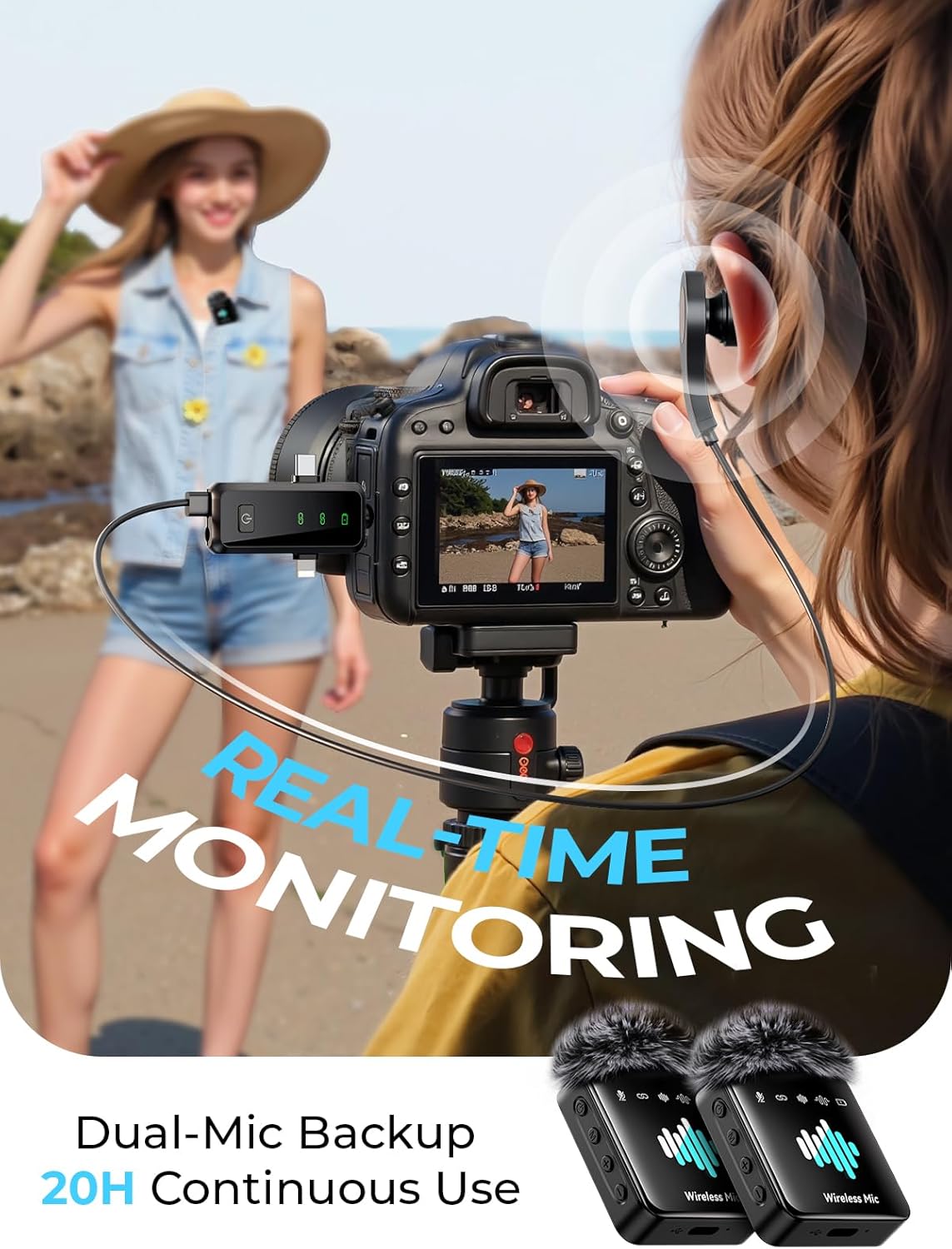 3-in-1 Microphone for iPhone: Wireless Lavalier Microphone for Camera & Android - Mini Mic - 328ft Transmission & 20H Battery Life - Vlogging with AI Noise Reduction