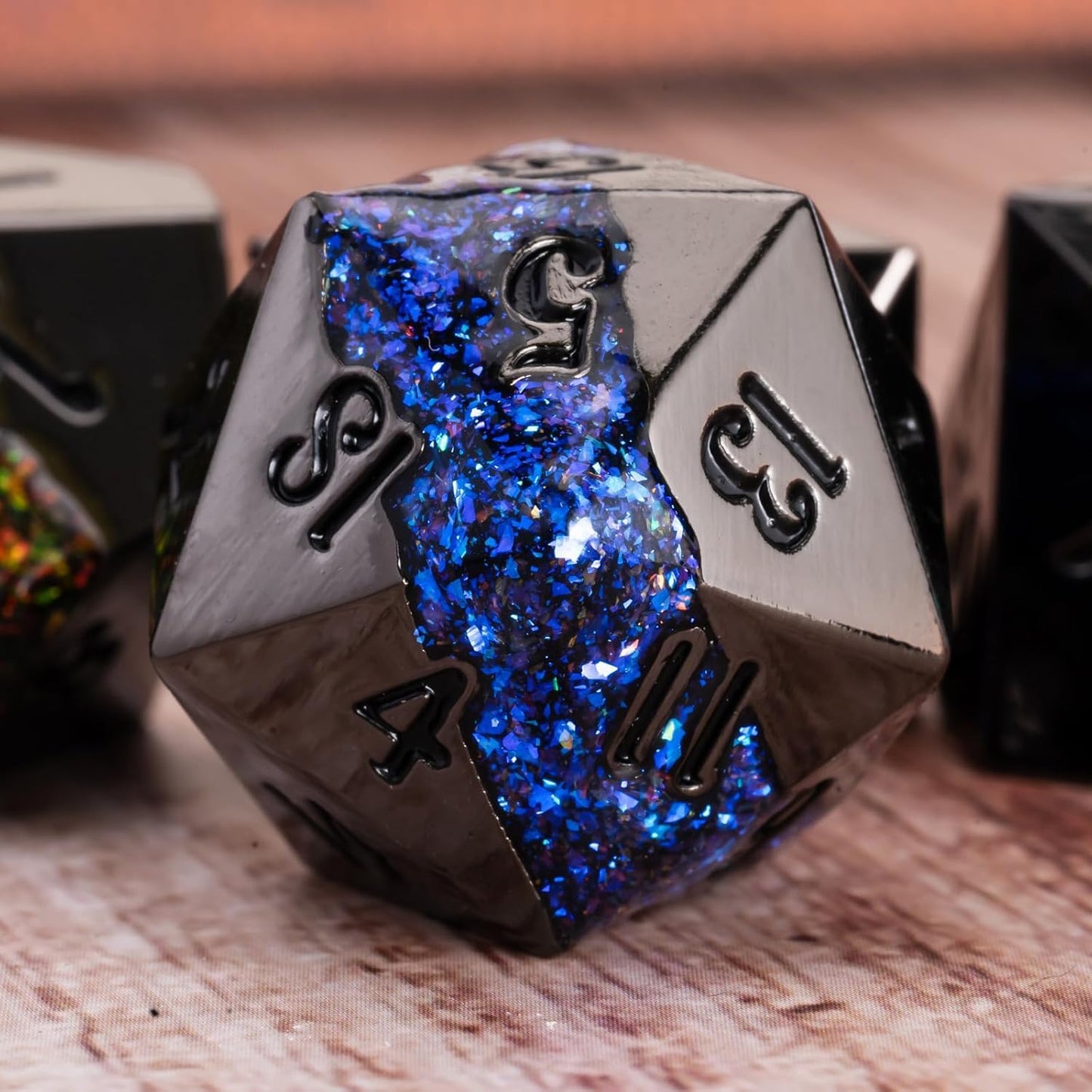D&D Dice Set Metal,Large Striped Glitter Dice Set.RPG Polyhedral Dice 7pcs Set