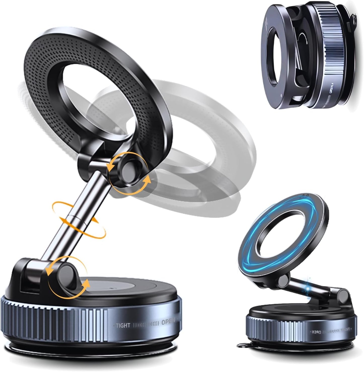 Car Phone Holder for Magsafe, 360° Adjustable Vacuum Magnetic Phone Mount with 3000gf Magnetic Grip & 40LBS Suction Cup, Shockproof Design for All Smartphones