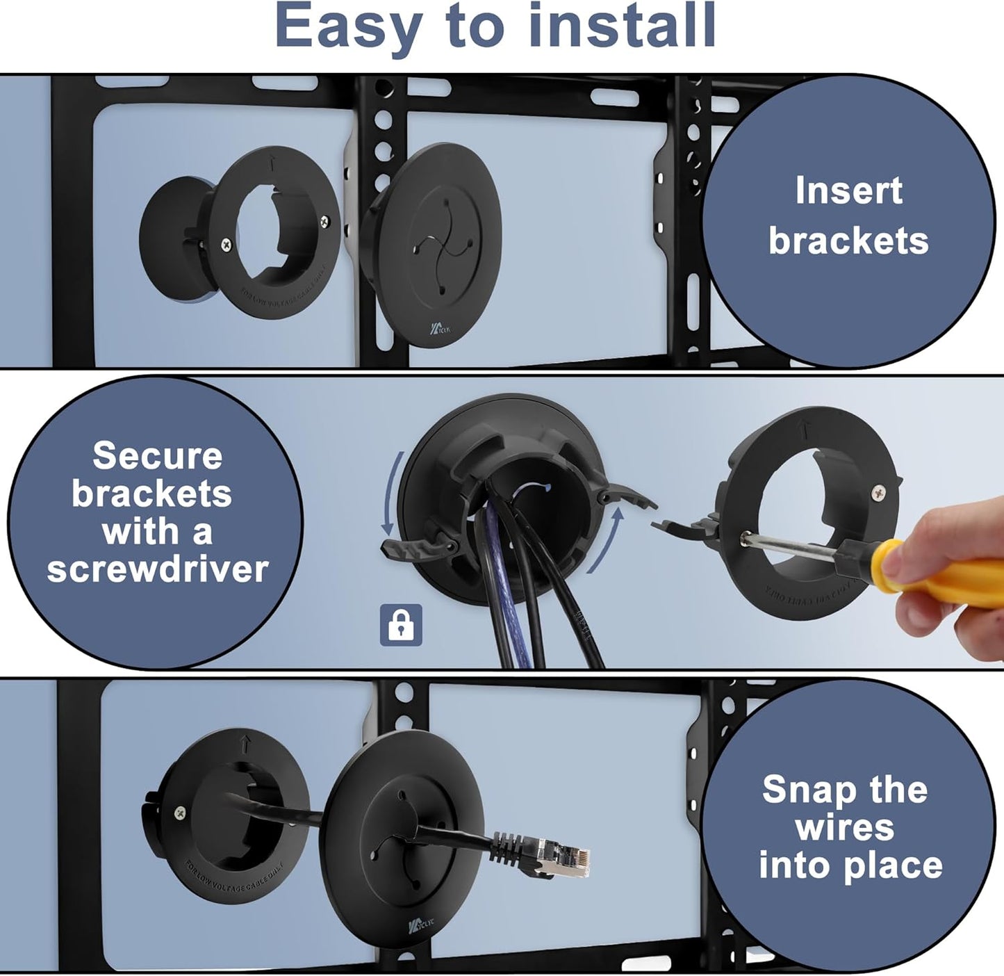 3in TV Cable Hider Wall Kit, YCLYC Large TV Cord Hider for Wall Mounted TV, TV Cord Covers for Wires on Wall Kit, Behind in Wall Cable Management Kit, Black TV Wire Hider for Wall (2Pack)