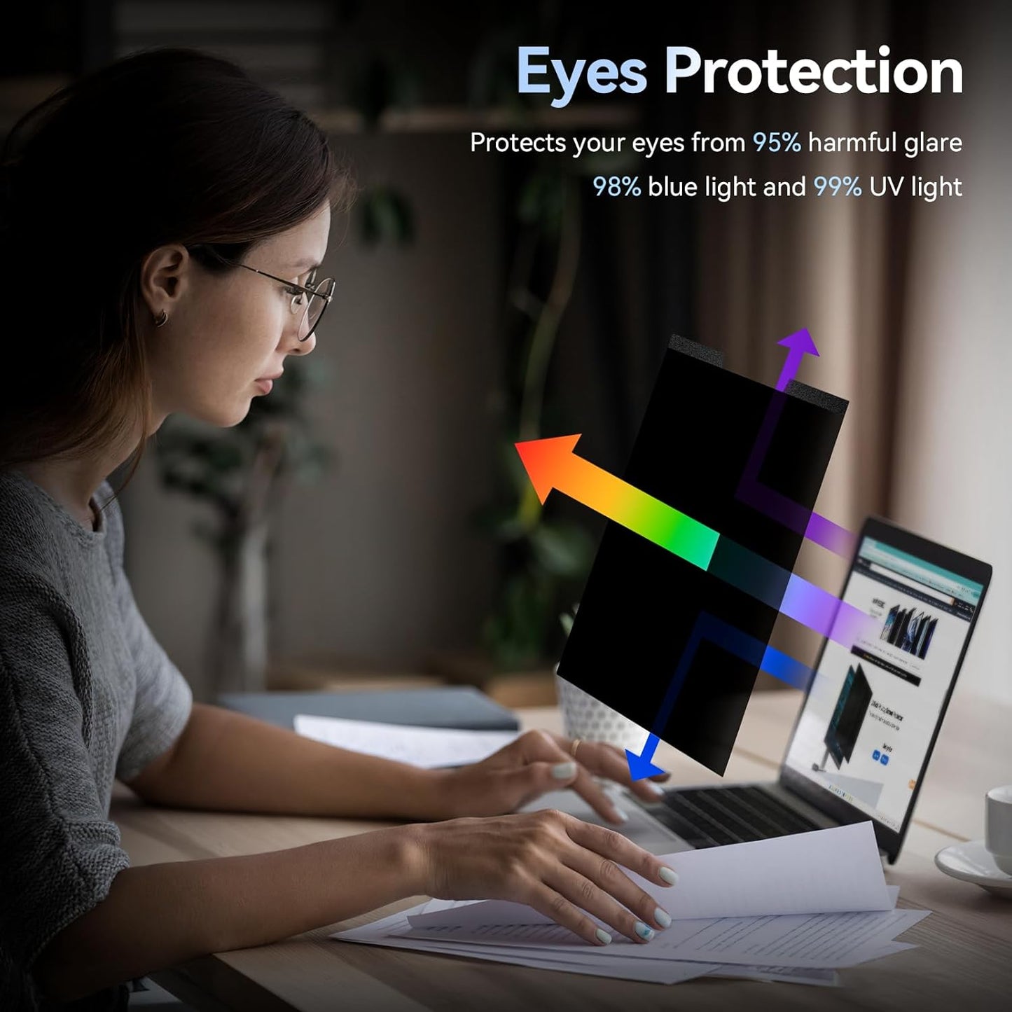 Magnetic 13.3 Inch Laptop Privacy Screen for 16:9 Computer Monitor, Removable Anti Glare Blue Light Filter Protector, 13 In Privacy Shield Compatible with Lenovo Hp Dell Acer Asus Thinkpad Envy Xps