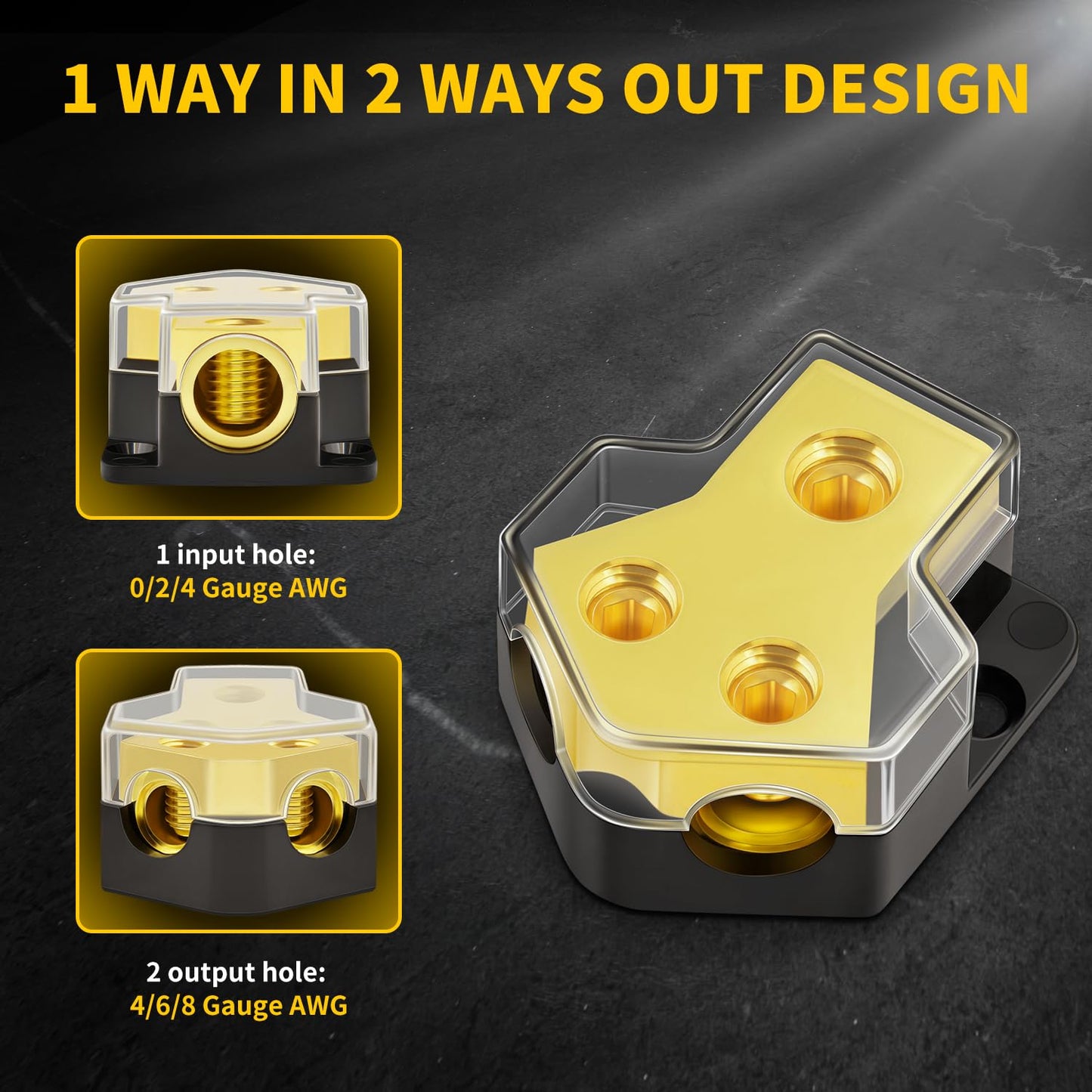 12V Power Distribution Block Car Audio 2 Way 0/2/4 Gauge in 4/6/8 Gauge Out, Quality Ground Distribution Block 12 Volt Amp Distribution Block Splitter for Automotive Car Marine Boat (2 Pack)