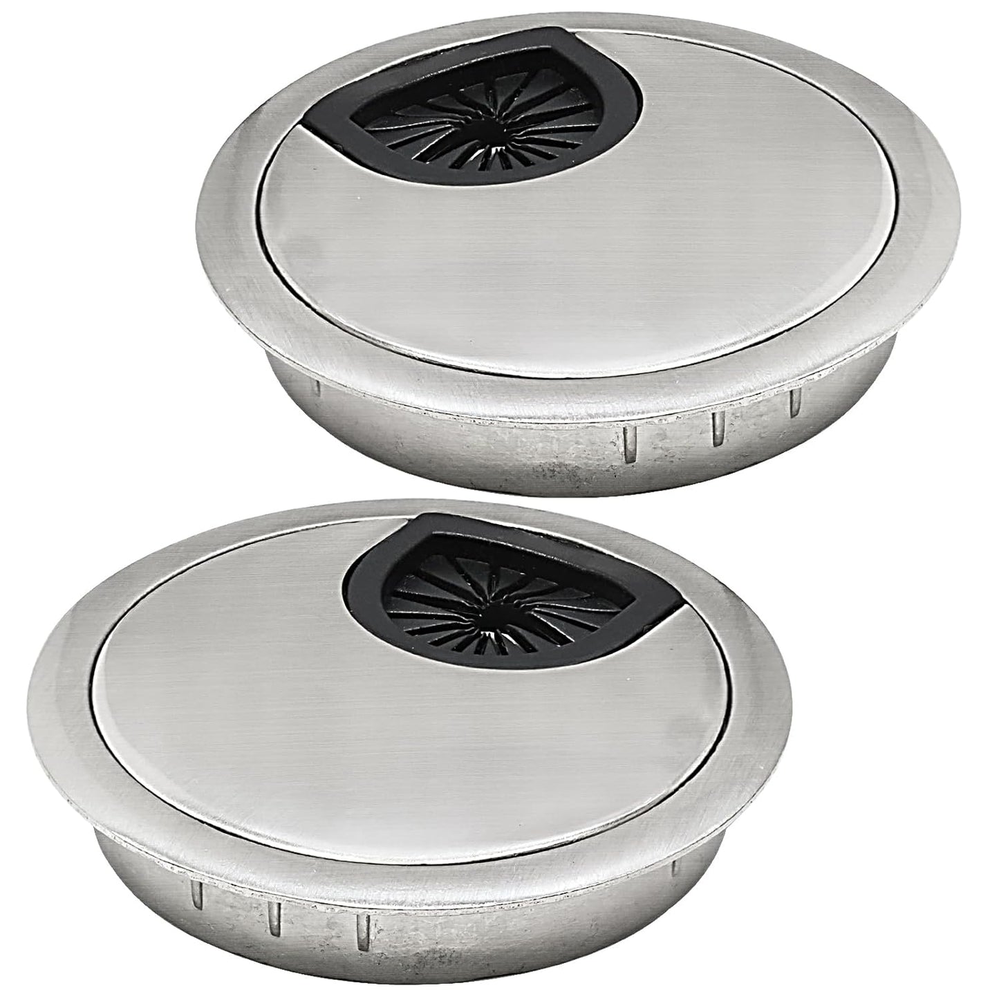 Desk Grommet 2-3/8" (60 mm), Desk Cord Hole Cover, Cable Grommet Metal Zinc Alloy Materilal, Desk Hole Grommet for Office and Home Table Cable, Detachable Cable Cord Organizer (Brushed Silver 2 Pcs)