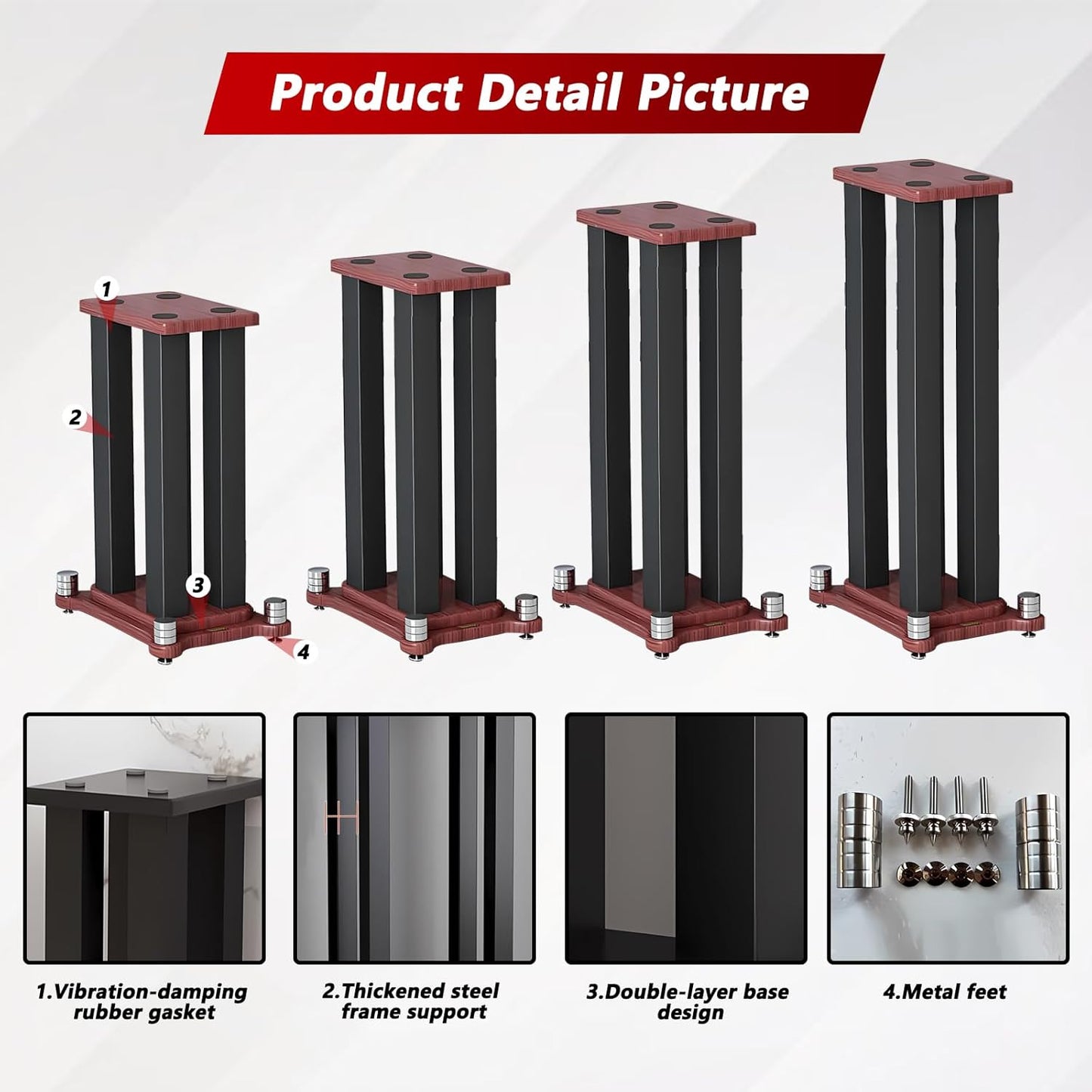 A Pair of Universal Speaker Stands, Heavy Duty Speaker Stands Holds Bookshelf Speaker Satellite Speaker Large Speaker, Vibration-Absorbing MDF Design, Holds 88lbs Speaker (Teak, 40cm/15.7in)