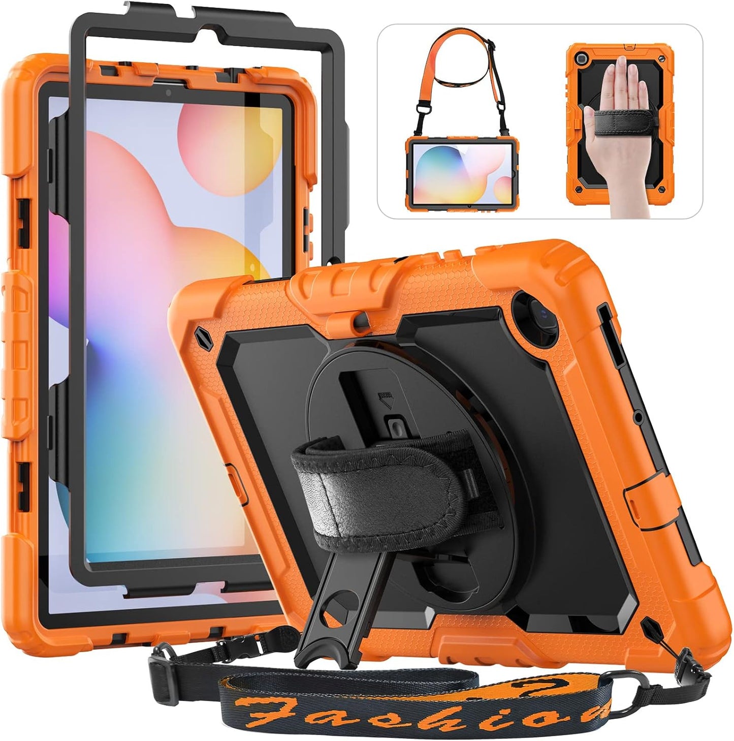 HXCASEAC Case for Samsung Galaxy Tab S6 Lite 10.4 inch, Protective with Screen Protector/Hand Strap/S Pen Holder, Shockproof S6 Lite Tablet Case 2024/2022/2020 SM-P610 SM-P613 SM-P620 - Orange