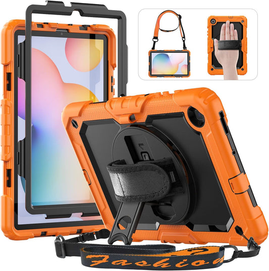 HXCASEAC Case for Samsung Galaxy Tab S6 Lite 10.4 inch, Protective with Screen Protector/Hand Strap/S Pen Holder, Shockproof S6 Lite Tablet Case 2024/2022/2020 SM-P610 SM-P613 SM-P620 - Orange