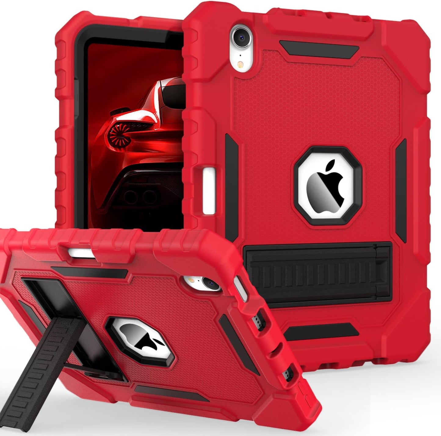 Grifobes Case for iPad Mini 7 (A17 Pro) 2024 / Mini 6 2021 8.3 inch, Heavy Duty Shockproof Rugged Cover with Pencil Holder Stand, for I Pad Mini 7th/6th Gen 8.3" Case for Kids Boys (Red+Black)