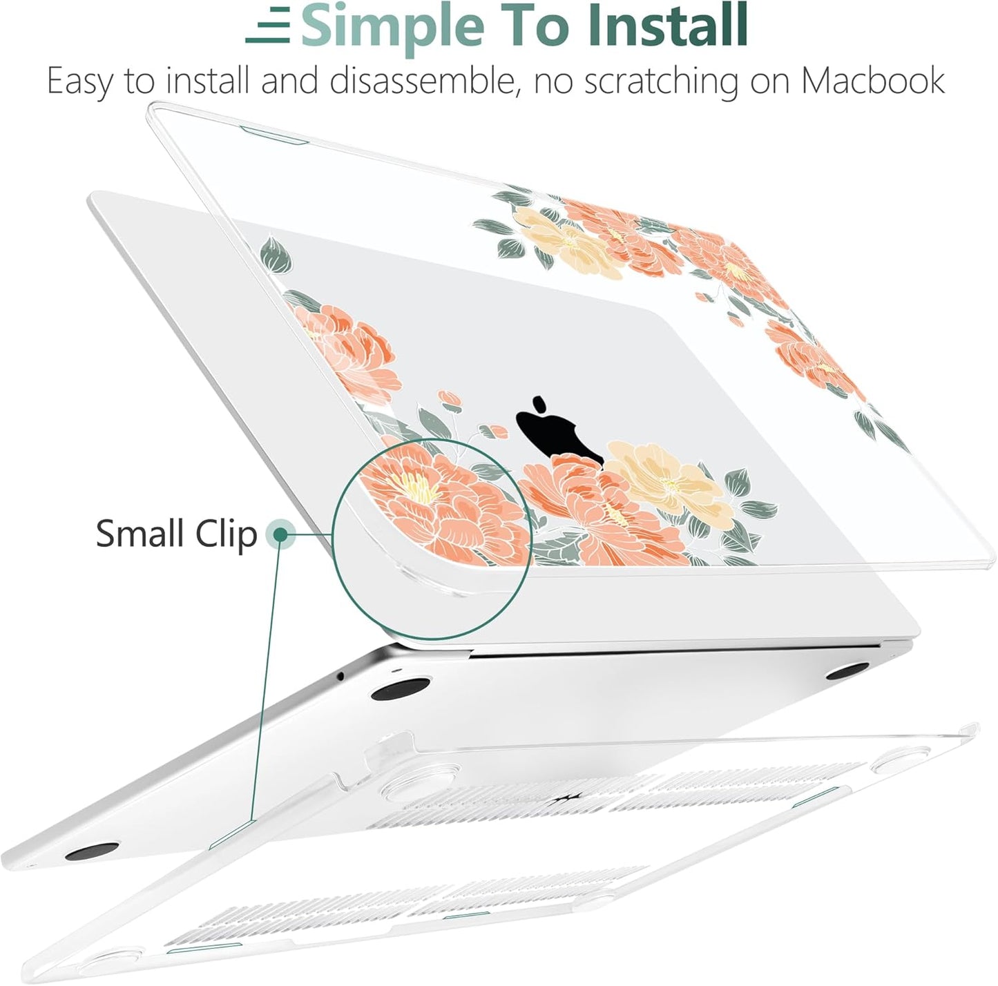 TWOLSKOO Compatible with M4 MacBook Air 13.6 inch Case 2025-2022 Release M4 A3240 M3 A3113 M2 A2681, Plastic Hard Shell & Keyboard Cover & Type C Adapter & Screen Protector, Vintage Roses