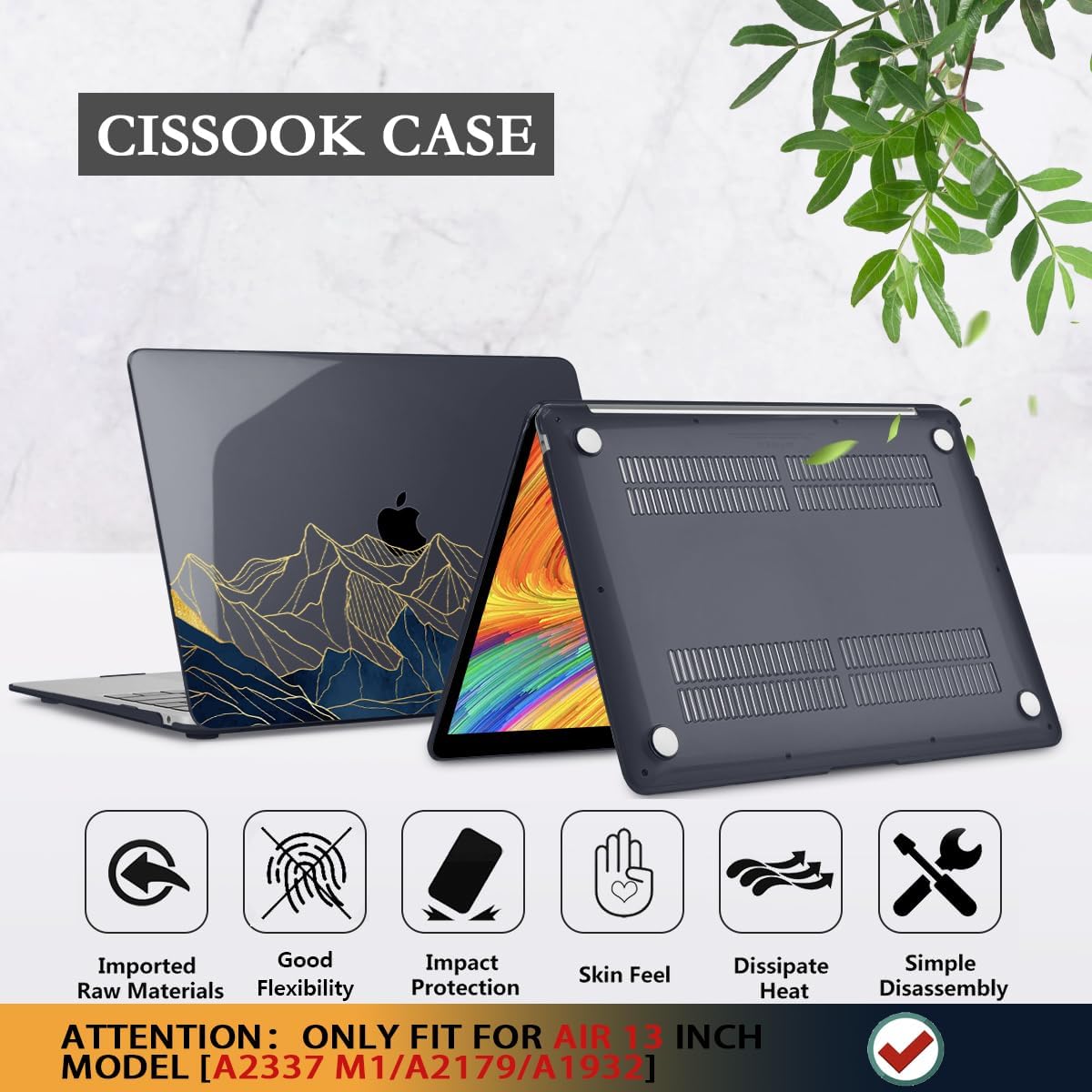 CISSOOK for MacBook Air 13 Inch Case A2337 M1 A2179 A1932 Model 2021-2018 Released, 13 inch Hard Shell Cover with Keyboard Cover for MacBook Air 13 M1 Case with Touch ID - Mountain & Raised Sun