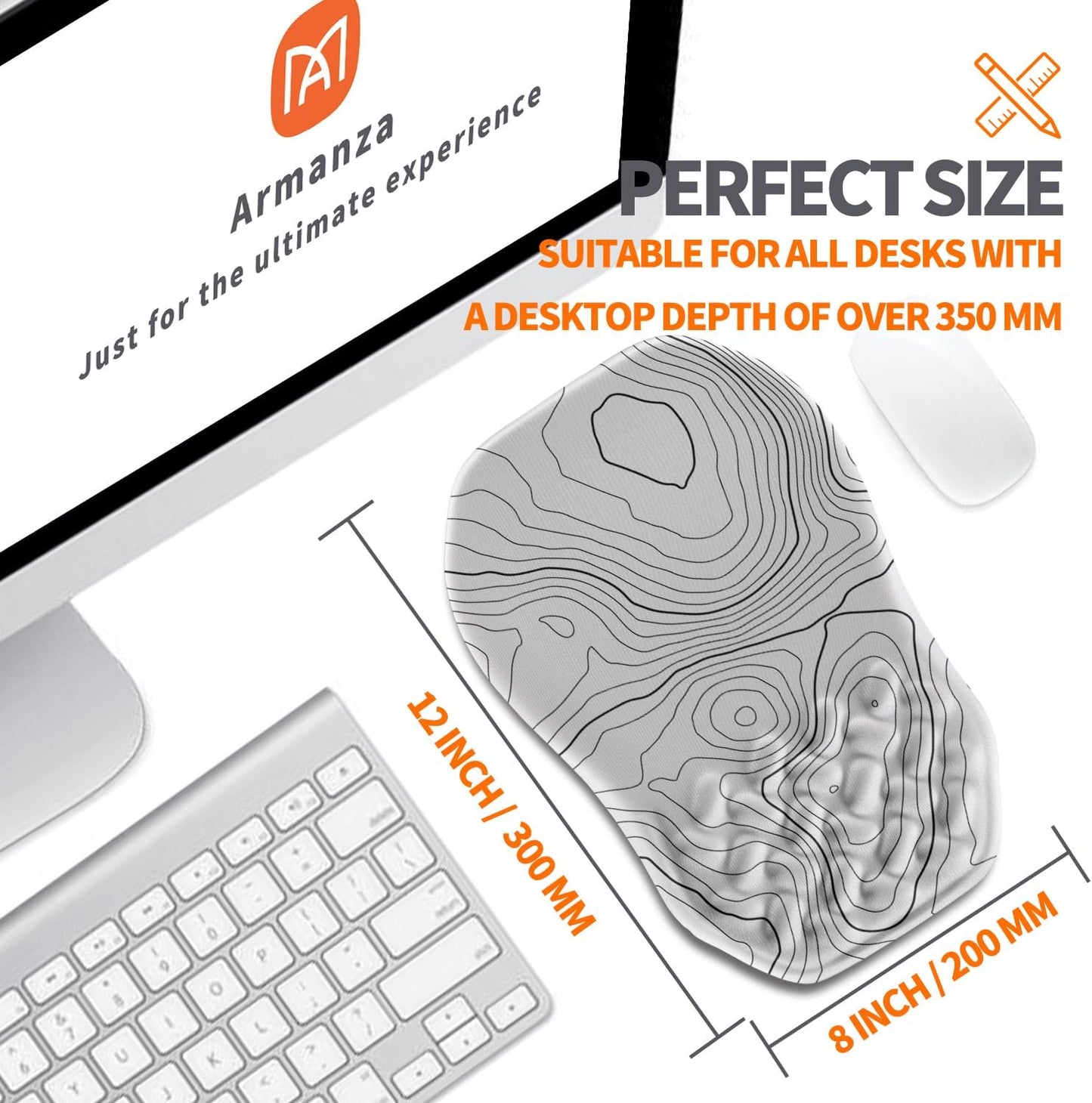 Ergonomic Slope Mouse Pad Wrist Support, Wrist Rest Mousepad for Carpal Tunnel Pain Relief with Massage Bulge and Slow Rebound Memory Foam (12x8 inch, White Contour Lines)