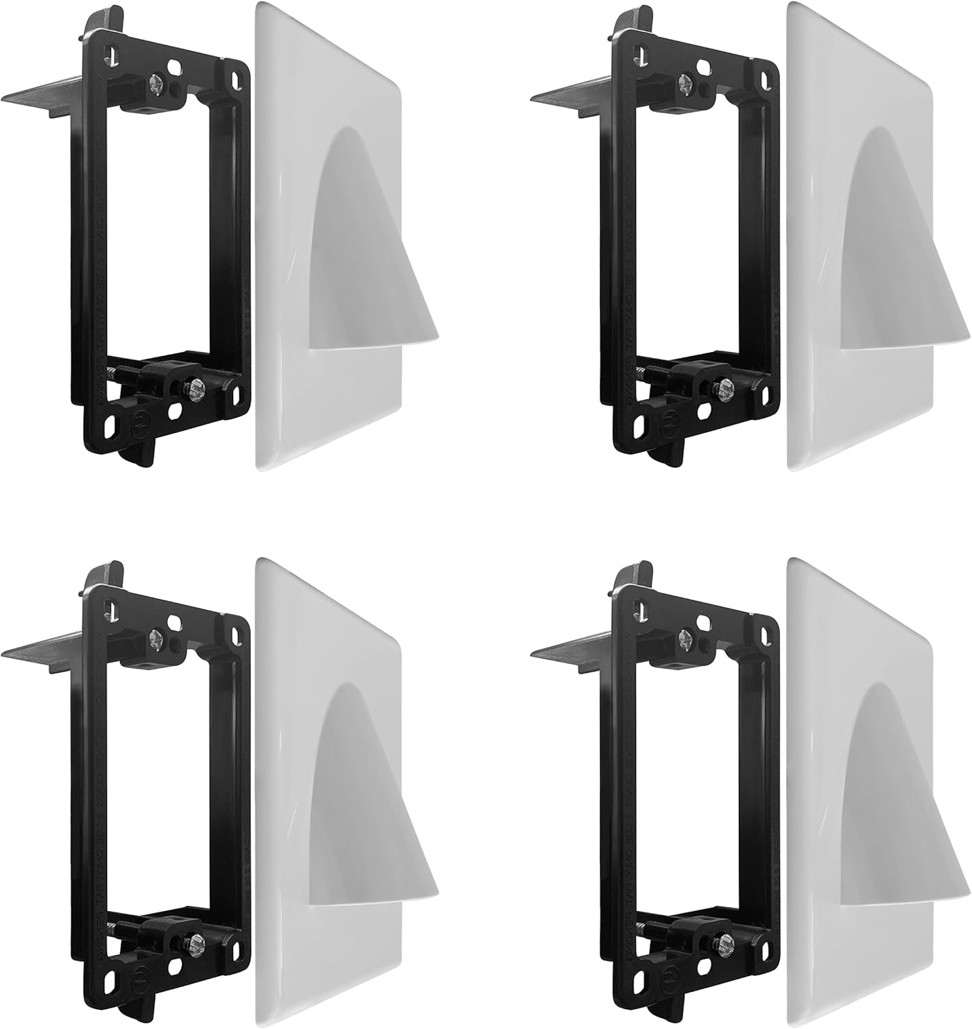 BestMounts - 4 Pack 1-Gang Recessed Snap-ON Low Voltage Cable Plate with Mounting Bracket ETL Listed (White, Outer Nose)