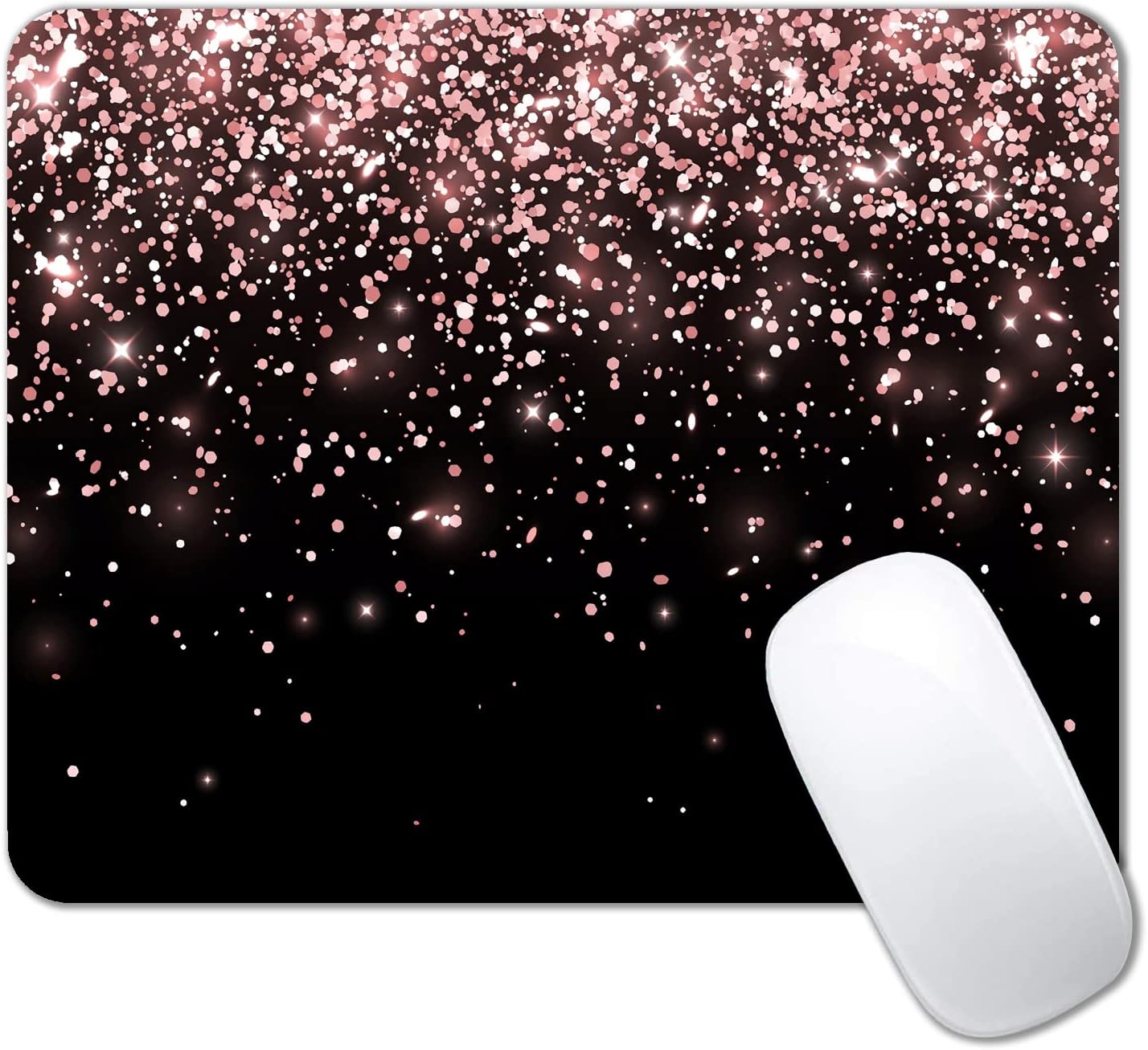 IMAYONDIA Mouse Pad, Rose Gold Glitter Black Mouse Pad, Non-Slip Rubber Base Women Mousepad, Mouse Mat Pad for Work, Game, Office, 9.5 x 7.9 Inch - Beautiful Modern Luxury Design