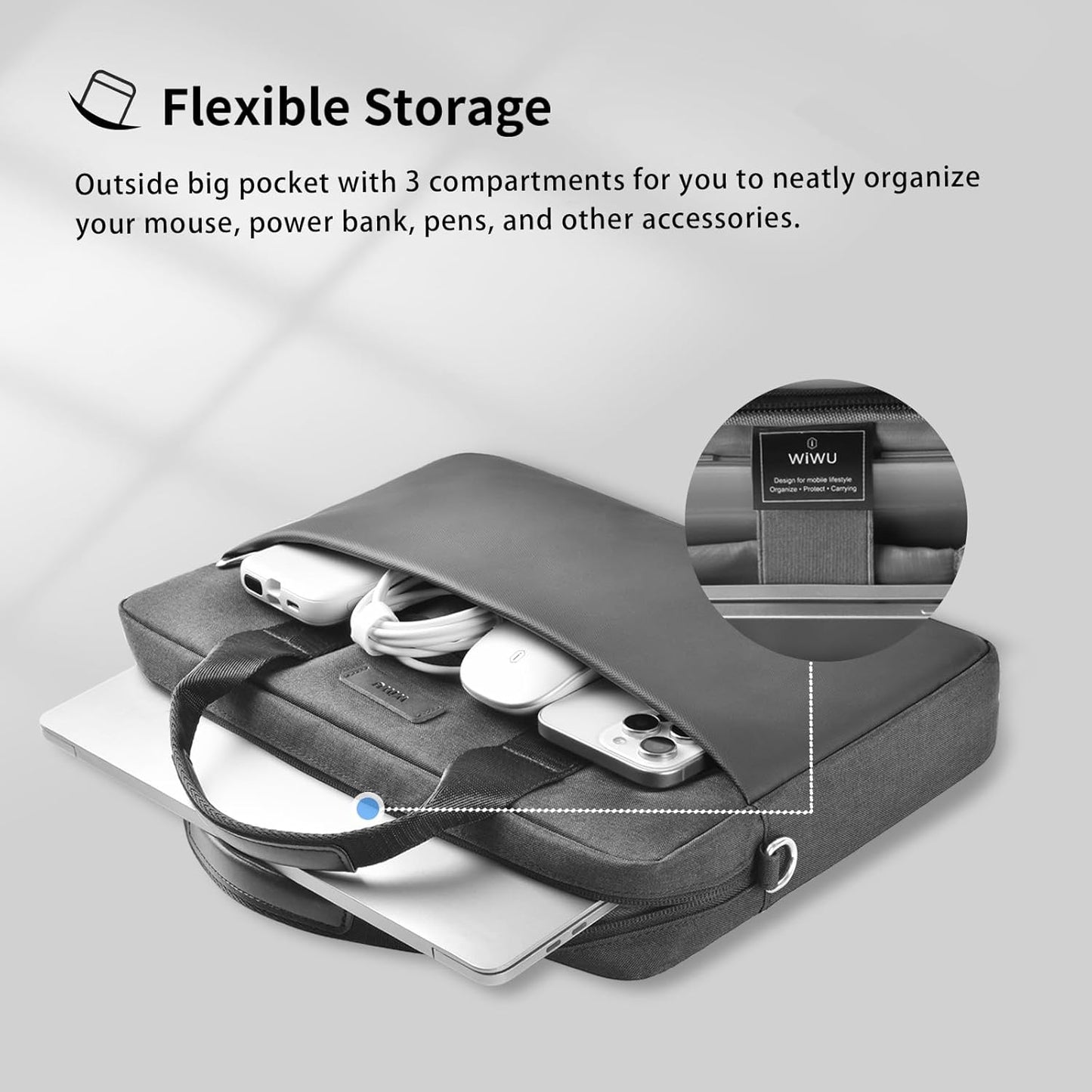 WIWU 15.6 16 Inch Laptop Bag for Men Women, Water-Resistant Laptop Case with Shoulder Strap Messenger Work Bag for Business Compatible with MacBook Air Pro/Dell XPS/HP Envy/Microsoft Surface(Grey)