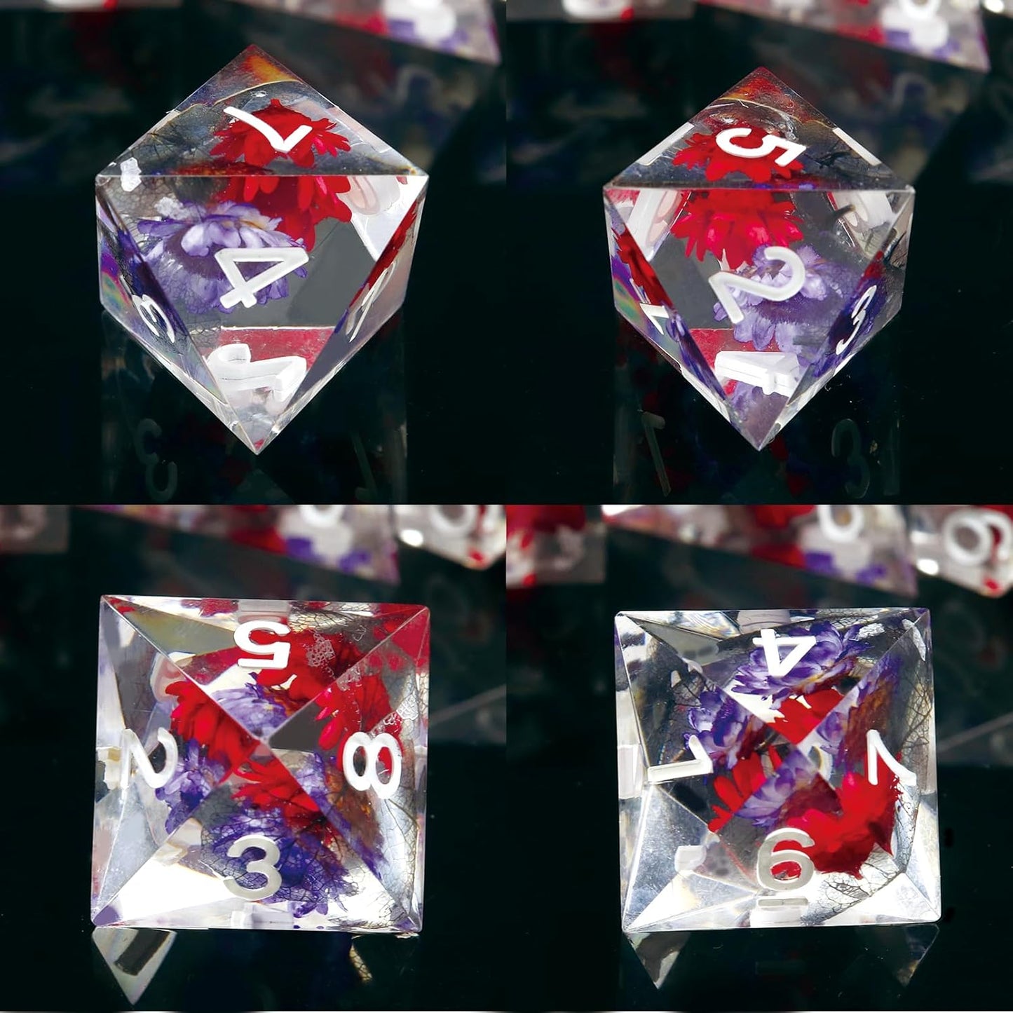 Haxtec Flower DND Dice Set Sharp Edge Dice with Dice Case Handmade Red Purple Floral Resin D&D Dice Set for TTRPGs Compatible with Dungeons and Dragons Gifts