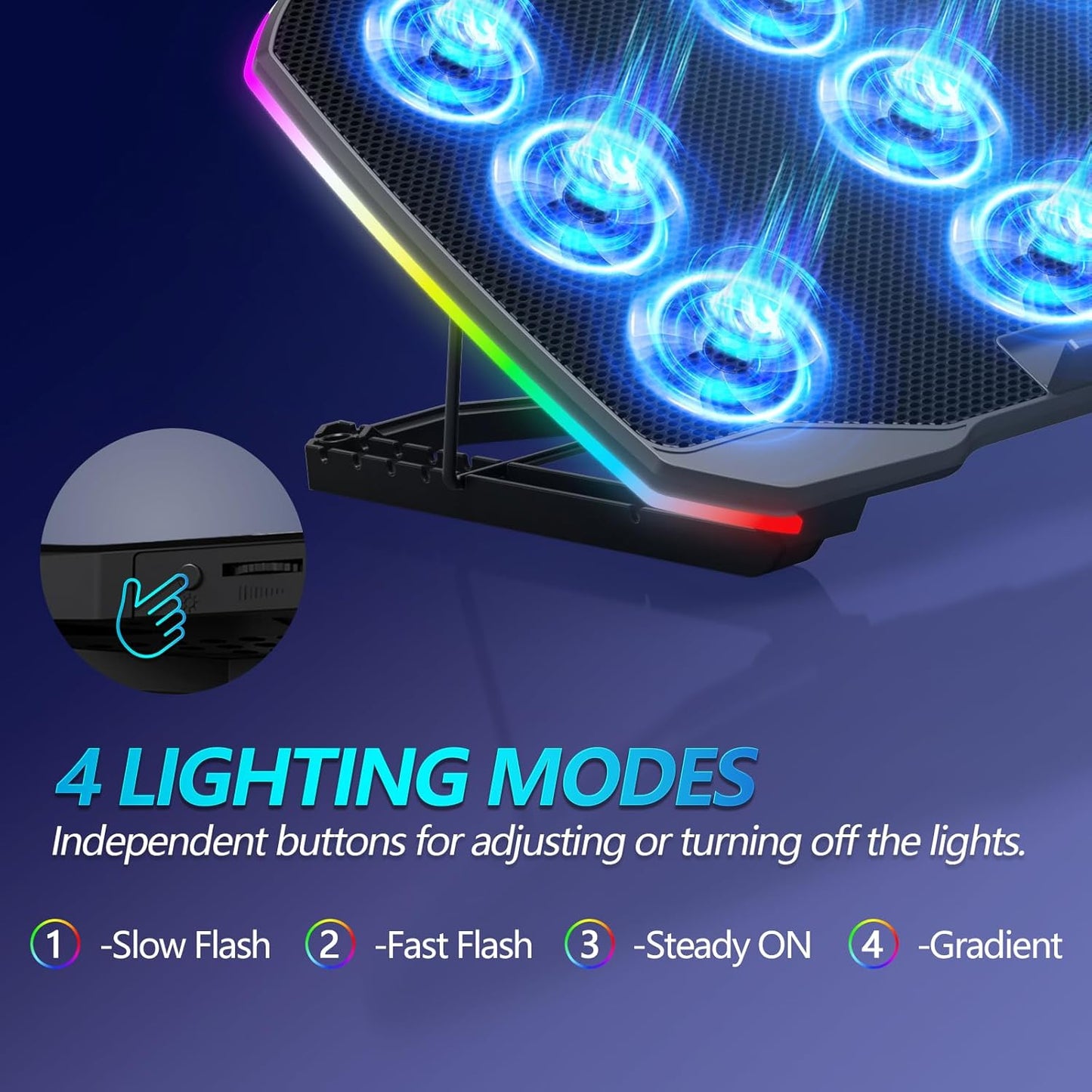 Laptop Cooling Pad, Gaming Laptop Cooler with 9 Quiet Fans, Laptop Cooling Stand for 12-17 Inch, Laptop Computer Fan with 5 Height Adjustable,2 USB Ports,1 Phone Stand