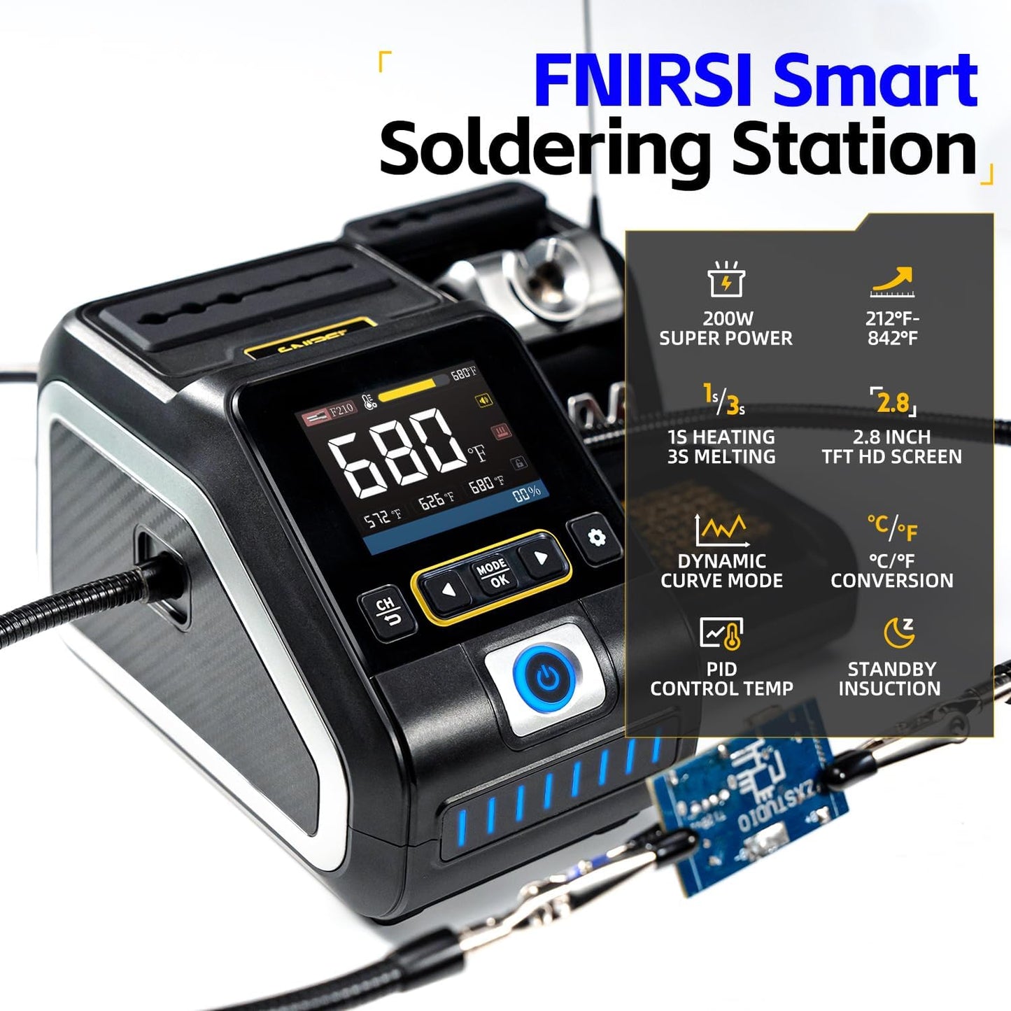 FNIRSI DWS-200 200W 210 Precision Digital Soldering Station Kit with 3 F210 Soldering Iron Tips and 2 Helping Hands, Temp Value & Curve Mode, 3 Temperature Storage, Full-Color Display