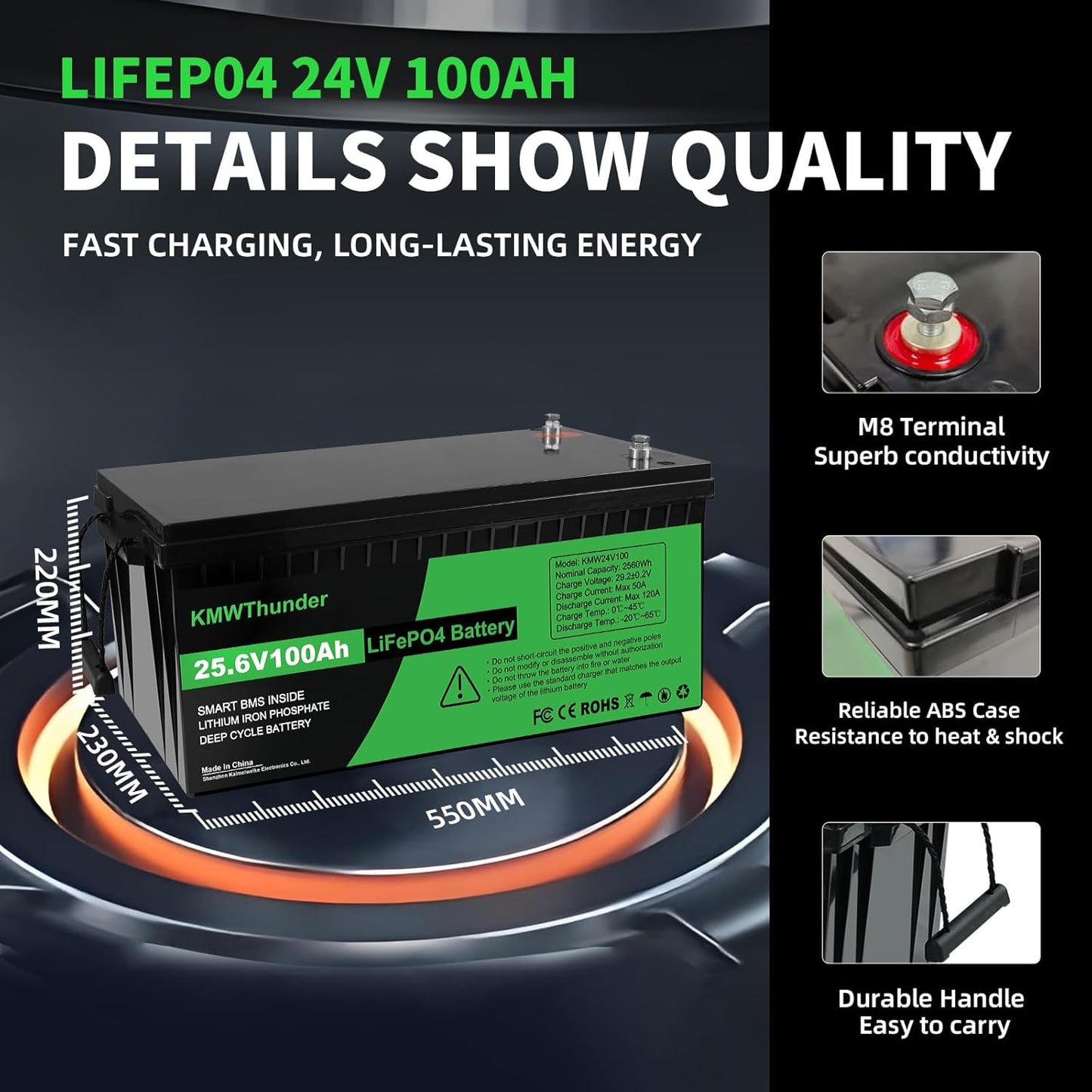24V 100Ah LiFePO4 Lithium Battery, Built-in Smart BMS,Low-Temp Protection Up to Group 31 Deep Cycle Battery for Trolling Motor, RV, Solar, Marine, Camping and Off Grid Applications