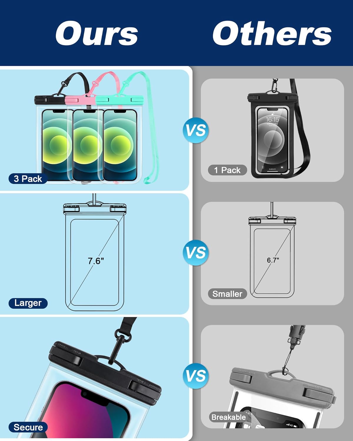 2025 Waterproof Phone Pouch for Cruise Essentials, Beach Vacation Essentials Cruise Ship Must Haves Dry Bag for Travel Accessories, Case for iPhone 16 15 14 13 12 Pro Plus Max Galaxy 3 Pack