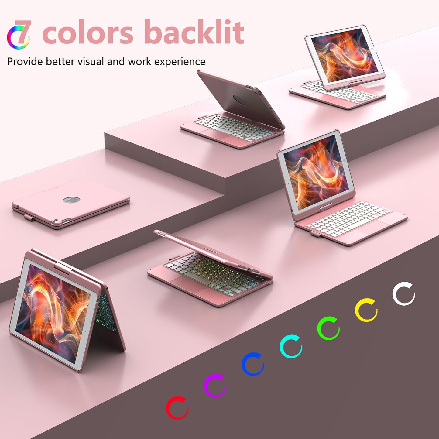 Keyboard Case for iPad 10.2 - iPad Keyboard 9th Generation & 8th & 7th Gen - Touch Keyboard - 360° Rotatable Protective Cover with Apple Pencil Holder - Backlight Wireless Keyboard - iPad 9 Keyboard