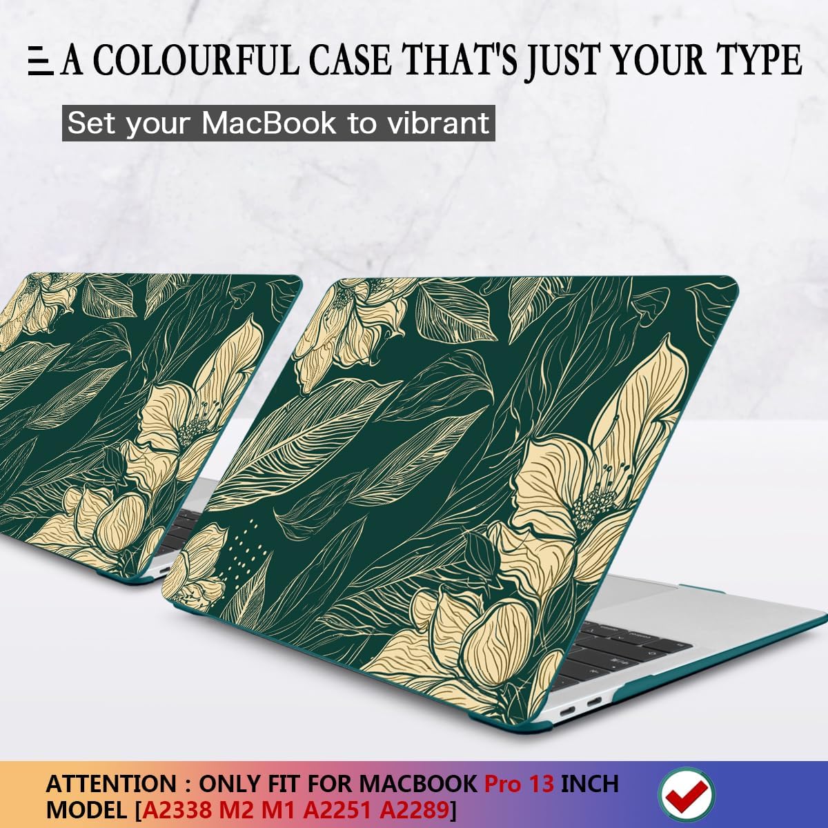 CISSOOK Compatible with MacBook Pro 13 inch Case 2025-2016 Release M2 M1 A2338 A2251 A2289 A2159 A1989 A1706, Plastic Hard Shell Case & Keyboard Cover & Screen Protector, Elegant Floral
