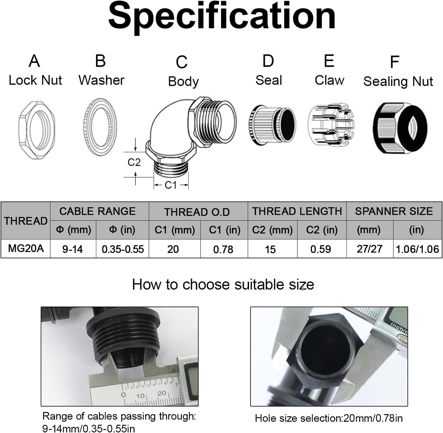 LeMotech M20 Cable Gland, 90 Degree Adjustable 9-14mm Strain Relief, Cord Connectors Nylon Joints with Gaskets, 2 Pcs, Black