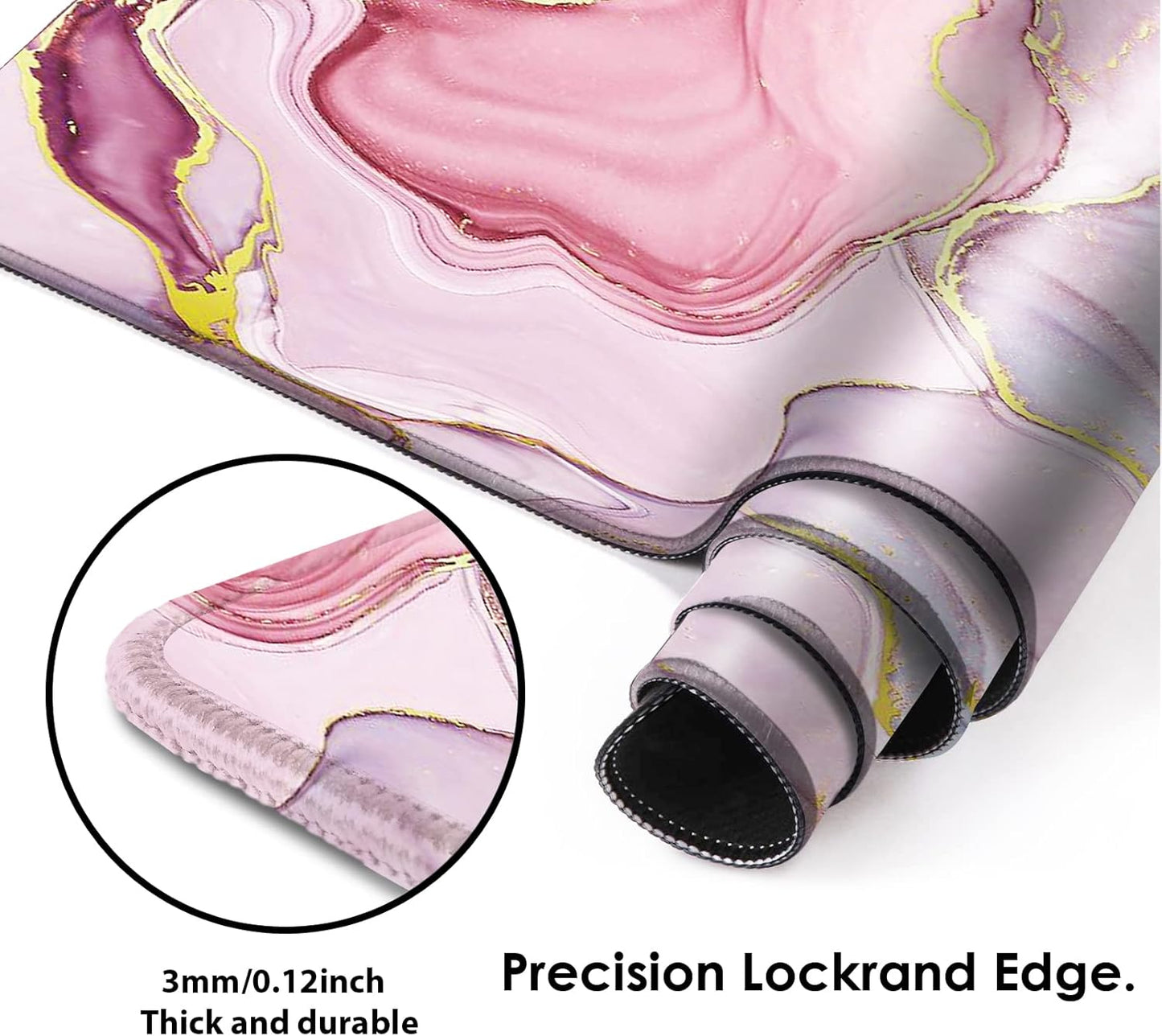 Galdas Gaming Mouse Pad Cool Flash Pattern XXL XL Large Mouse Pad Long Extended Mousepad Desk Pad Non-Slip Rubber Mice Pads Stitched Edges Thin Pad (31.5x11.8x0.12 Inch) (Pink Marble Pattern)