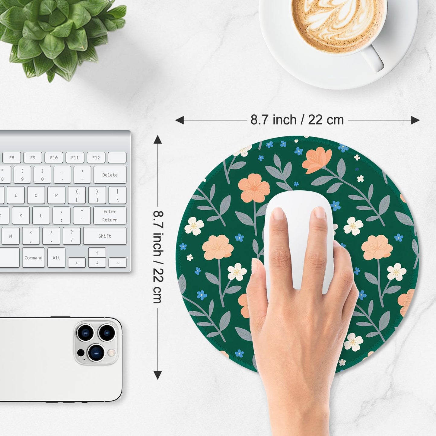 ITNRSIIET Mouse Pad Non-Slip Rubber Base Smooth Surface Stitched Edges Waterproof Durable Compatible with All Mice for Office & Gaming, Desk Accessory, Diameter 8.7 inch, VintageBloom