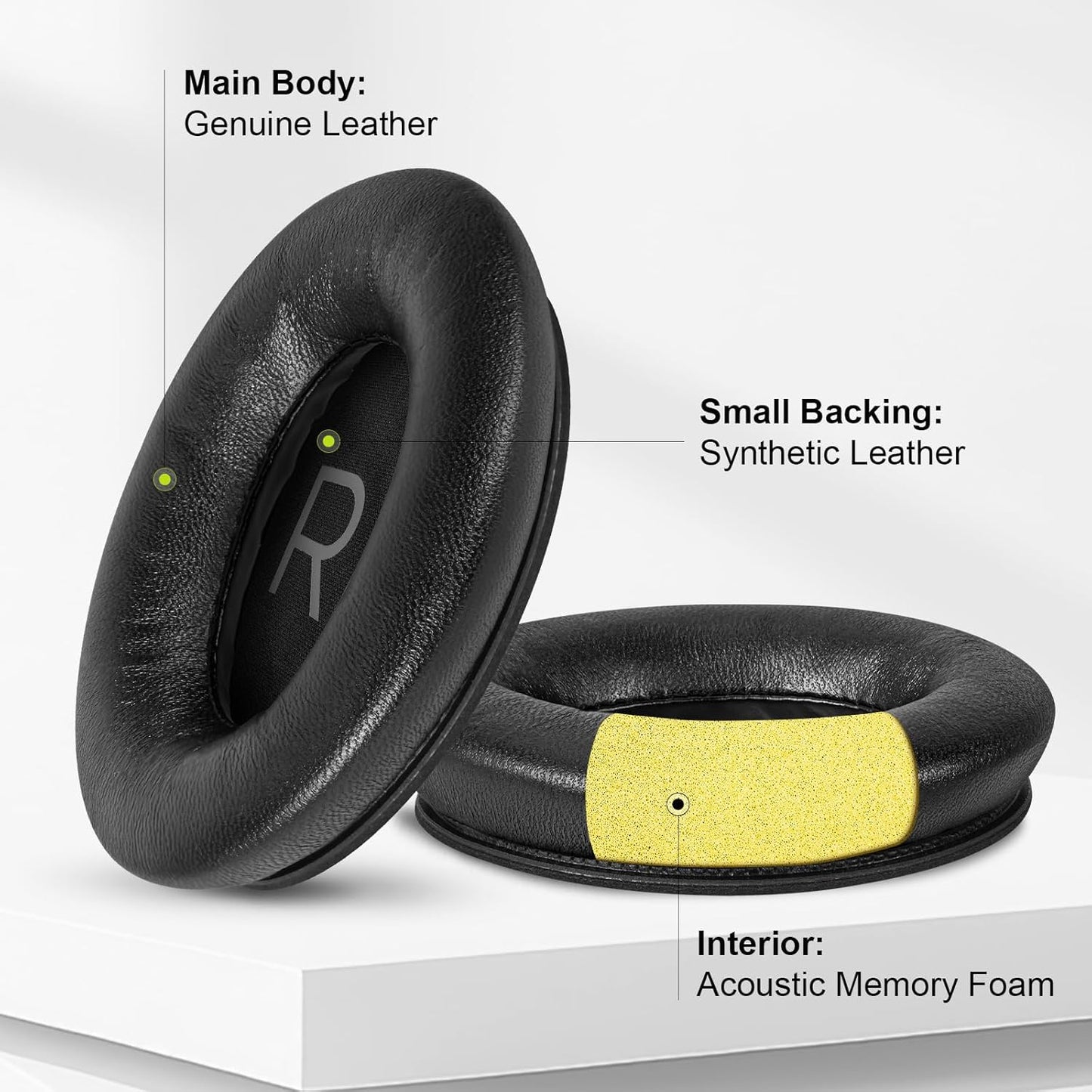 Aurivor Replacement Ear-Pads Cushions for Bose QuietComfort 45 35 35ii (QC-45 QC-35 QC-35 ii), Genuine Lambskin Ear Covers Compatible with QuietComfort SE (QC SE)/ New QuietComfort Headphones (Black)