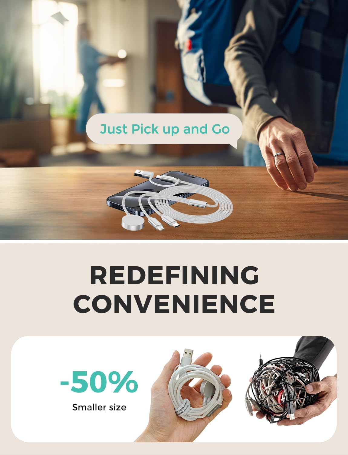 2Pack White-Travel Essentials 3 in 2 USB C Cable for Watch Charger Phone Charger USB C Multi Fast Charging Cable Compatible with Watch Ultra/SE/10/9/8/7/6/5/4/3/2/1 & Phone 16/15/14/Galaxy S23-4FT