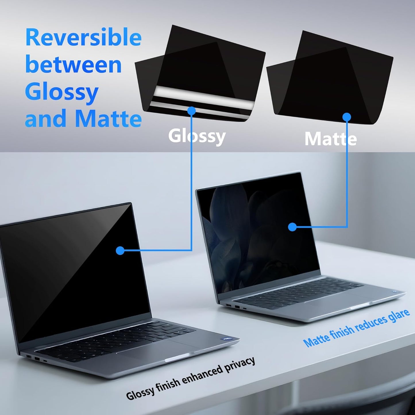 4-Way Laptop Privacy Screen Shield 13.3 Inch, Removable 16:9 Aspect 360° Privacy Filter Screen Protector for 13.3 Inch Laptop Computer, Anti Glare Blue Light Slide Mount Tabs Cover for Generic Laptop