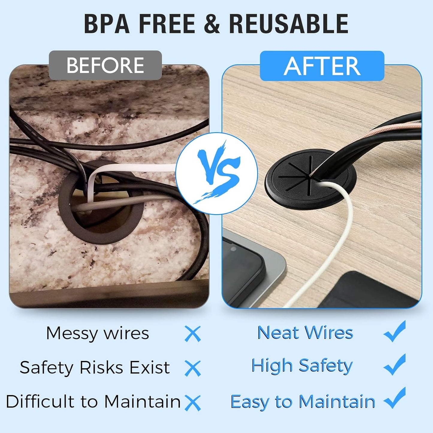 Desk Grommet 2-3/8" (60 mm), Desk Hole Cover for Cables Beige, Cable Grommet ABS Plastic, Desk Hole Grommet for Office and Home Table Cable, Detachable & Flexible Cable Cord Organizer-2 Pcs