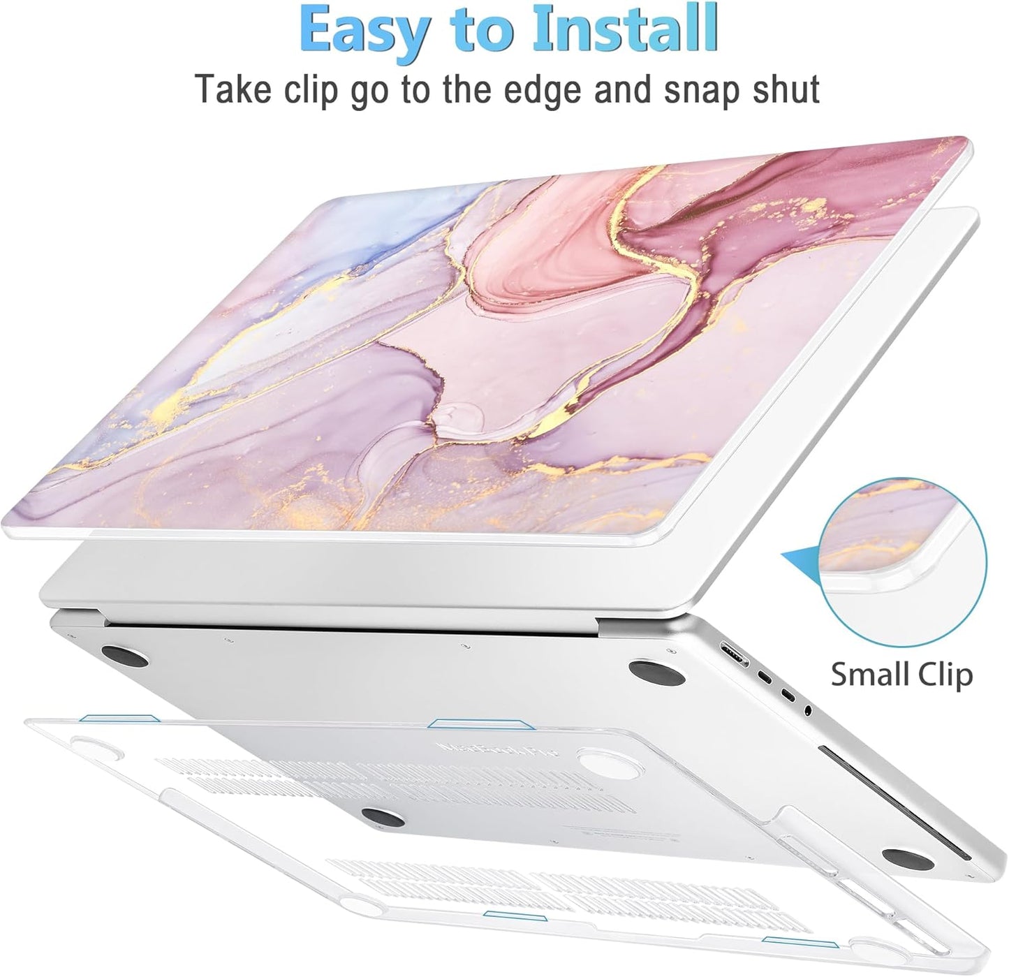 Mektron Case for MacBook Pro 16" M4 A3403 A3186 M3 A2991 M2 A2780 M1 A2485 (2021/2023/2024) Pro/Max with Touch ID, Hard Shell Plastic Laptop Cover Keyboard Cover Screen Protector, Pink Marble