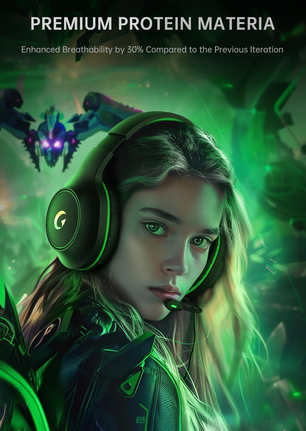 CM7002 Gaming Headset for PS5, PS4, PC, Mac, Switch, Xbox Series, Surround Sound RGB Gaming Headphones with Noise Canceling Microphone, 50MM Dynamic Drivers, 3.5MM Audio Jack, Black Green