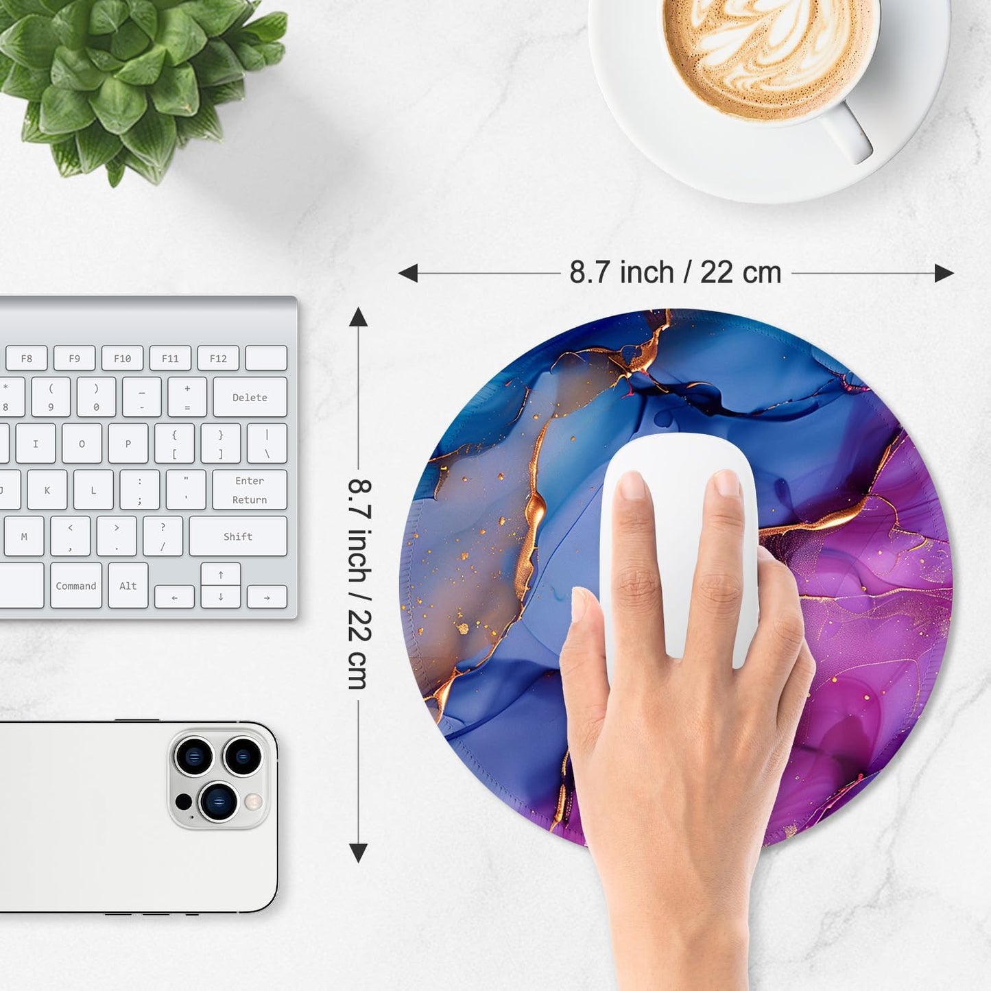 ITNRSIIET Mouse Pad Non-Slip Rubber Base Smooth Surface Stitched Edges Waterproof Durable Compatible with All Mice for Office & Gaming, Desk Accessory, Diameter 8.7 inch, LiquidGold