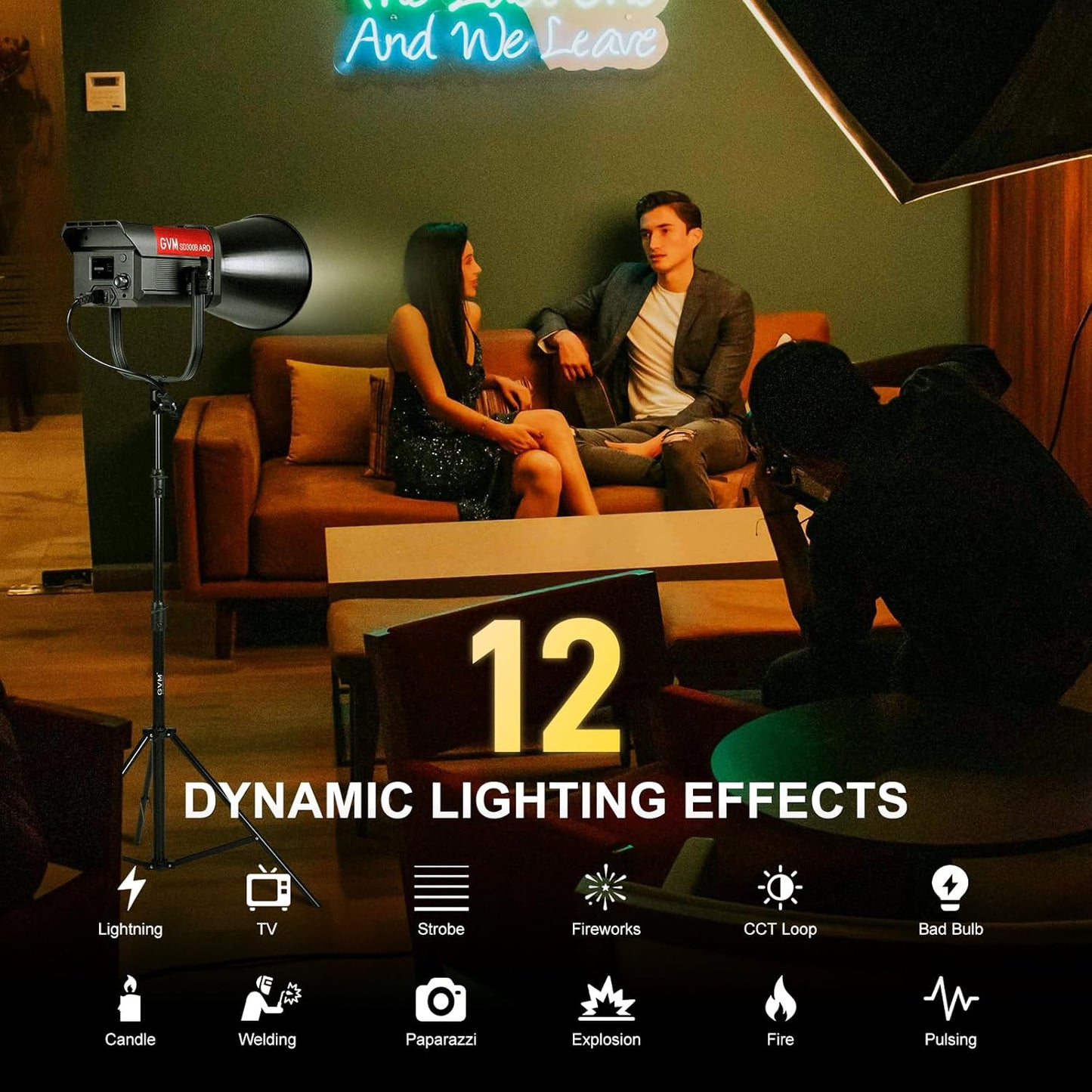 GVM 300W LED Video Light, 221950lux/1m, ARO SD300B Photography Lighting Kit with APP Control, 2700K-6800K Studio Light Continuous Lighting Kit for YouTube,Film,12 Scene Effects