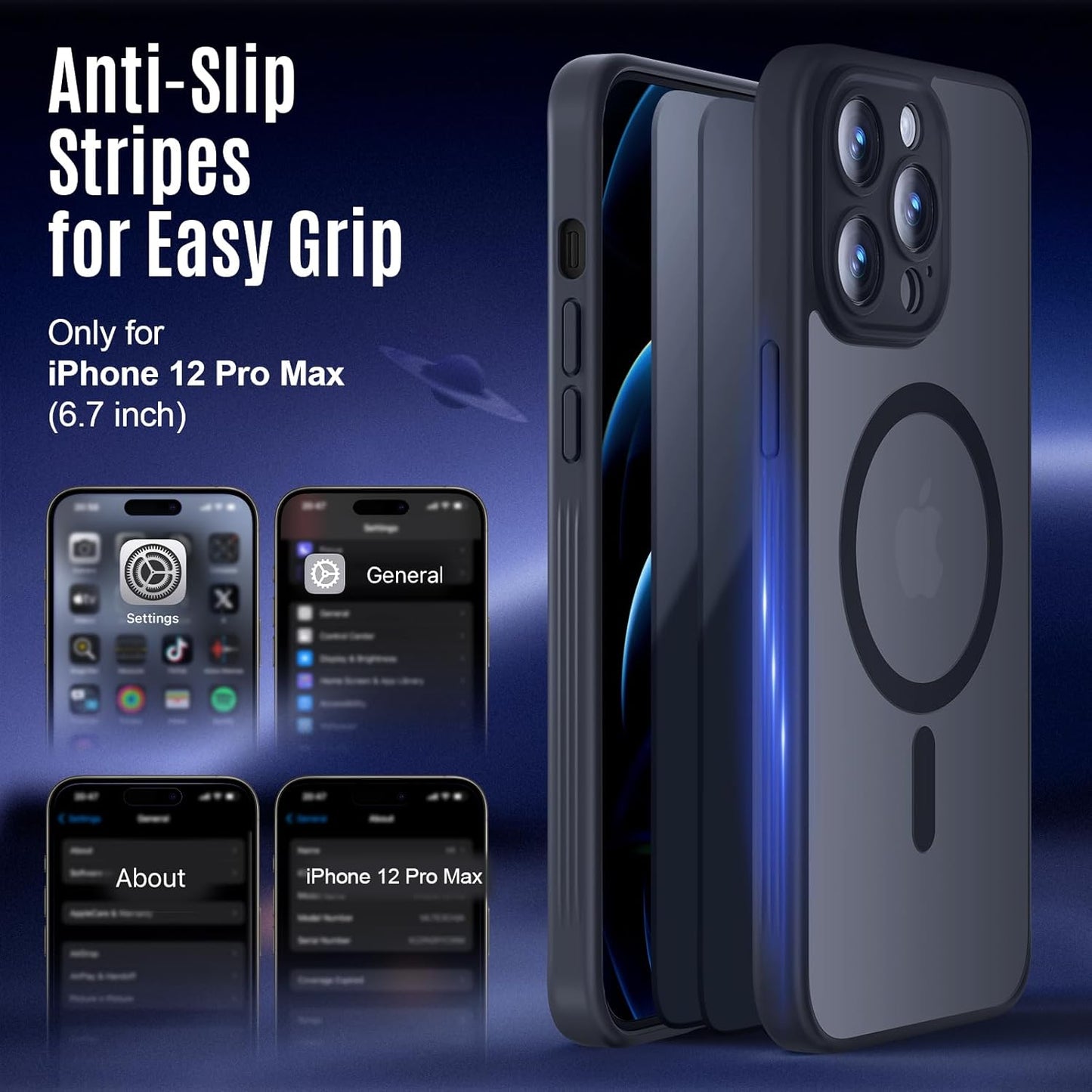 Designed for iPhone 12 Pro Max Case, Compatible with MagSafe, with Privacy Screen Protectors X2, [Camera Protection] [15FT Military Drop Protection] Shockproof Phone Case, 6.7", Black