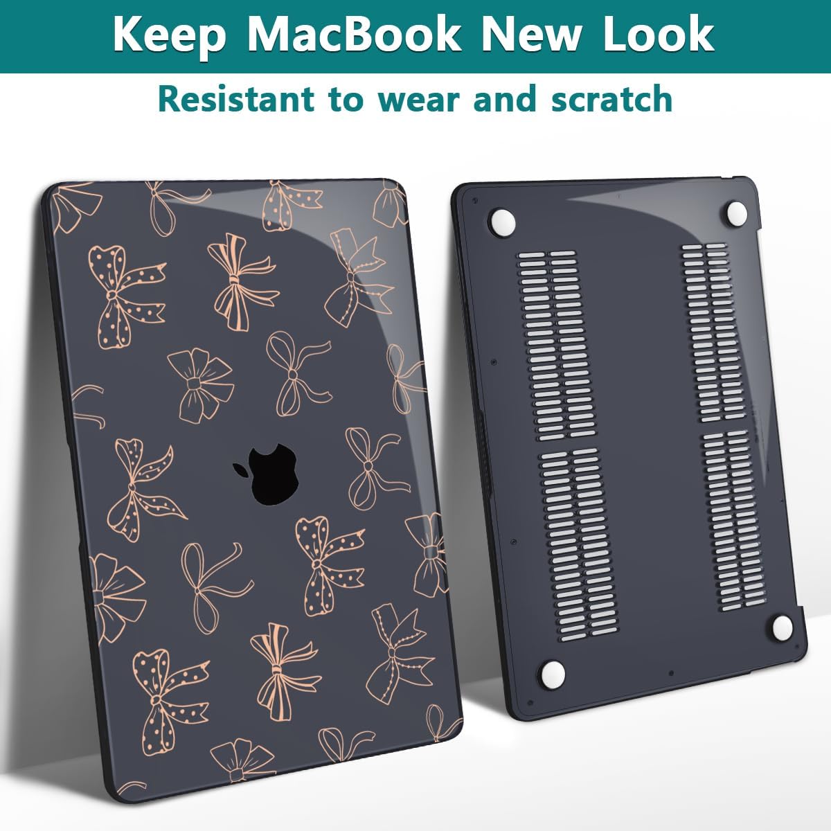 Teryeefi Case for MacBook Air 13 inch 2020 2019 2018 fits Model M1 A2337 A2179 A1932 with Retina Display with Touch ID, Plastic Hard Shell & Keyboard Cover & Screen Protector, Gold Bows A003