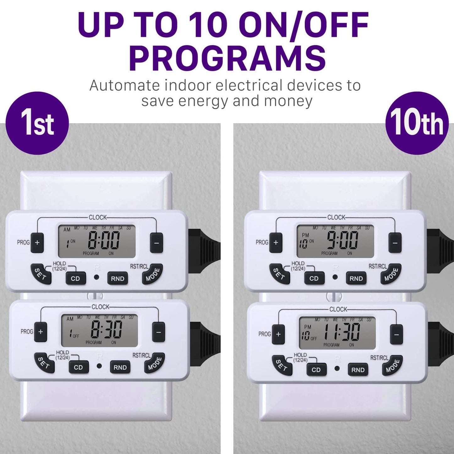 Fosmon 7 Day Digital Timers for Electrical Outlets, Indoor Plug-in Light Timers Switch Programmable, Electric Wall Plug for Grow / Reptile Light, Lamp, Appliance, Aquarium, Fish Tank - 2 Pack