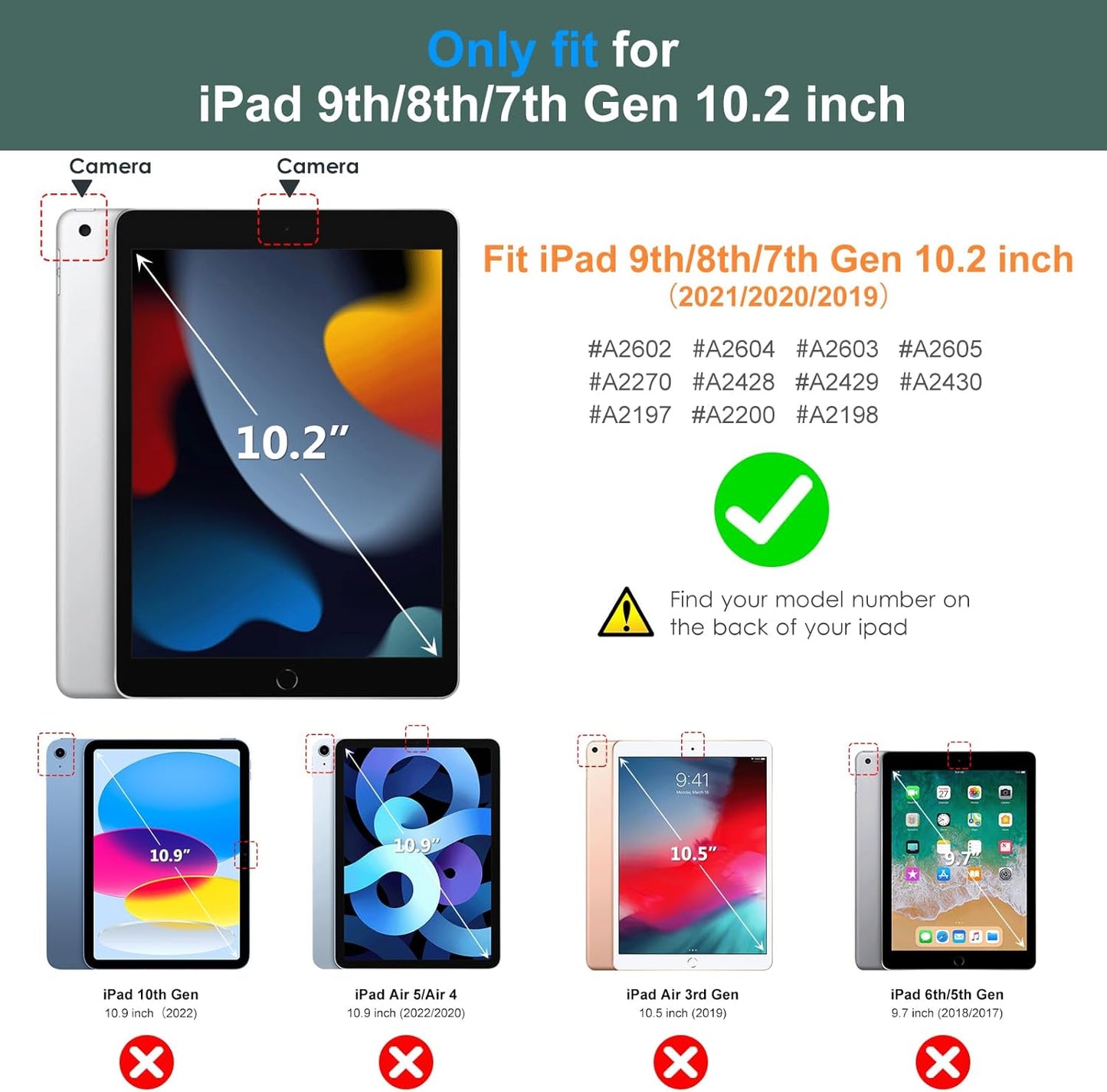 DTTO for iPad 9th/8th/7th Generation 10.2" Case 2021/2020/2019 with Keyboard, 7 Colors Backlit Wireless Detachable Keyboard Premium Leather Folio Cover with Pencil Holder & Pocket, Midnight Green