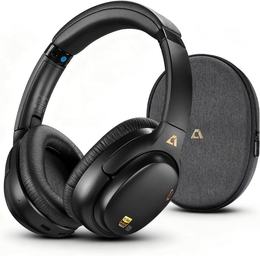 1Mii E700 Wireless Bluetooth Over Ear Headphones with Active Noise Canceling, Hi-Res Audio LDAC/aptX Low Latency for Airplane Travel Overhead Comfort, 54H Playtime, Custom EQ via App - Black