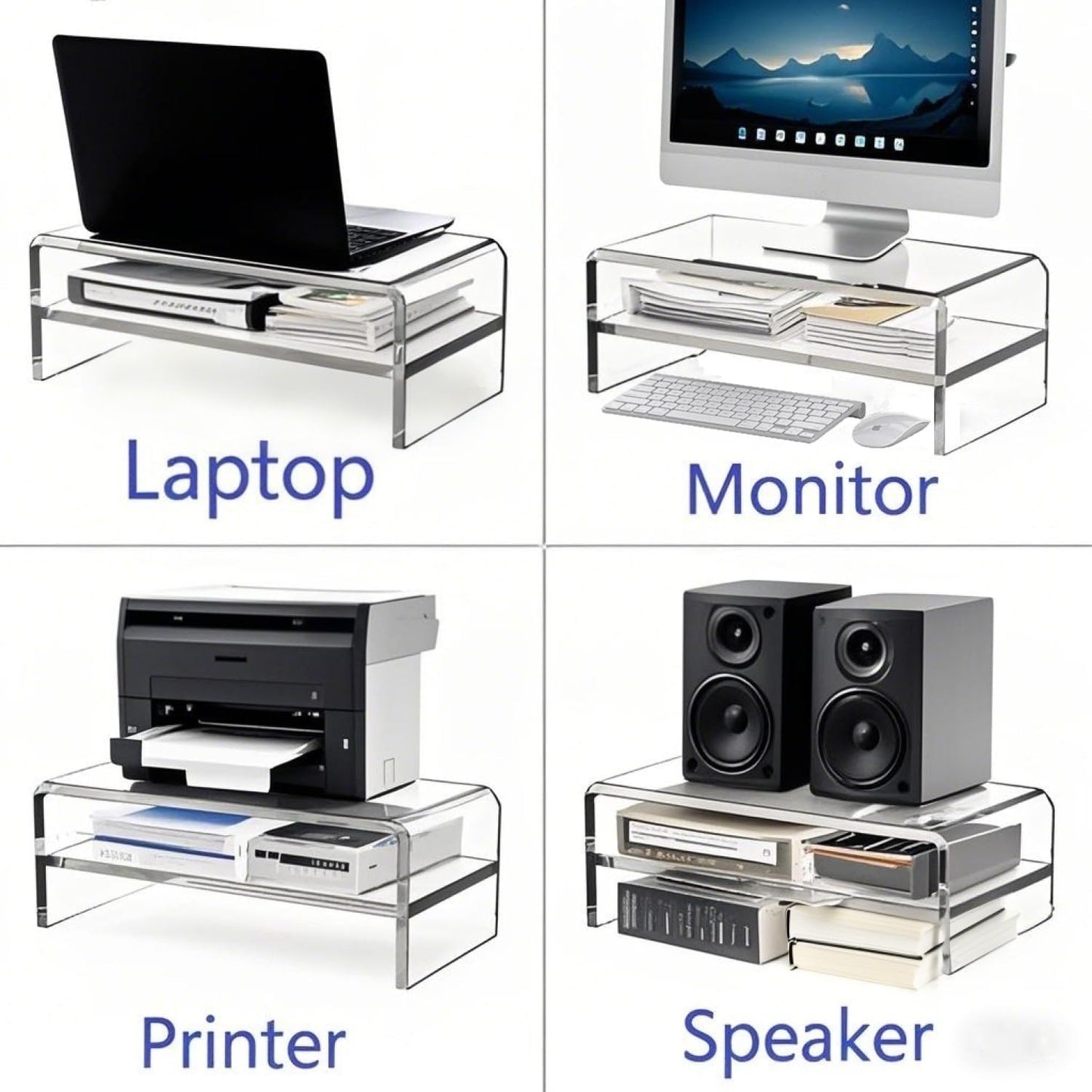Acrylic Monitor Stand, 2 Tier Computer Monitor Stand Riser，20 inch Acrylic Computer Monitor Stand Riser for iMac, PC, Desktop, Laptop, TV Screen with Extra Storage Space Home Office