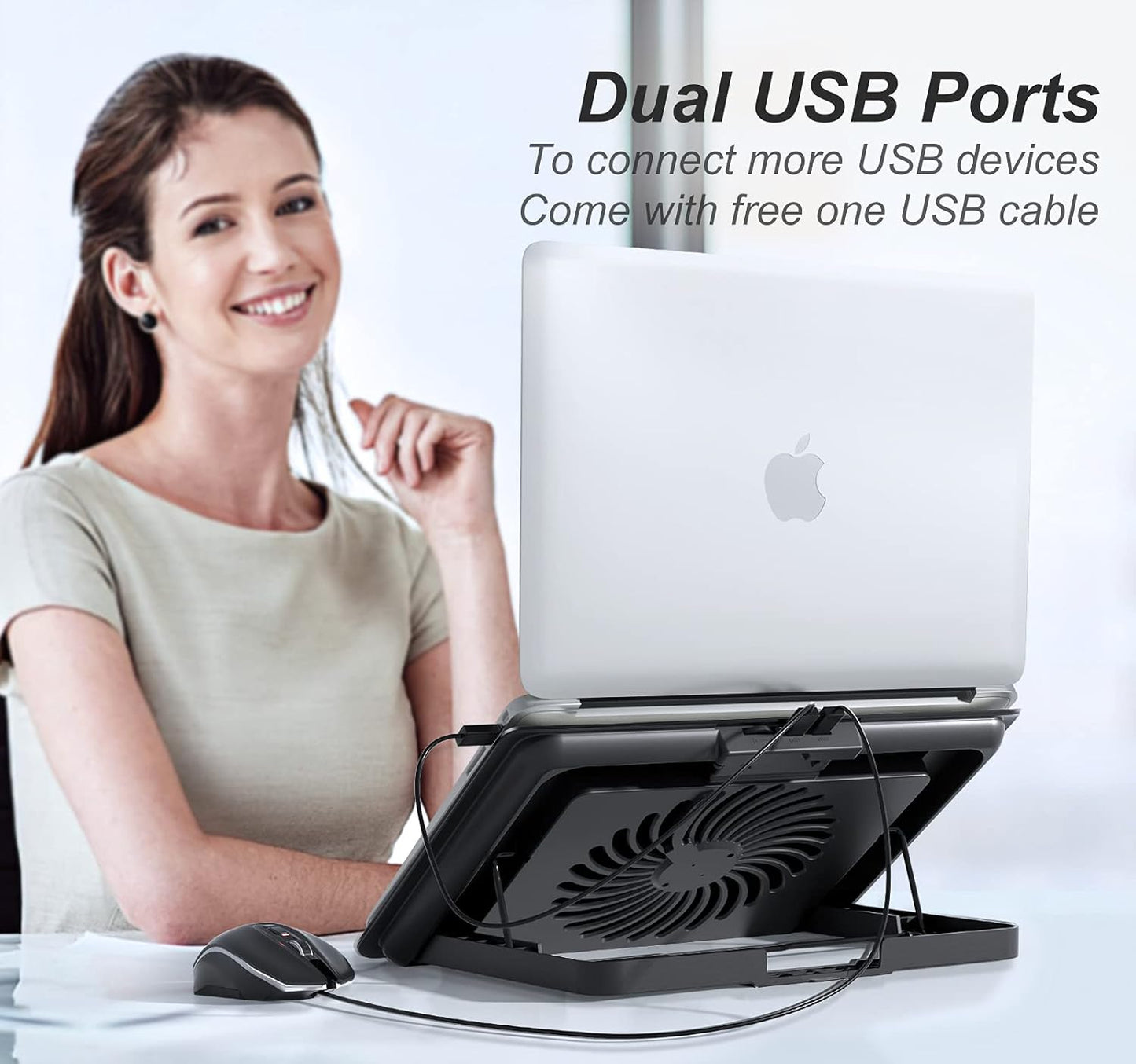 ICE COOREL Aluminum Laptop Cooling Pad, Laptop Cooler Stand with 7 Height Adjustable, Laptop Fan Cooling Pad for Laptop 12-15.6 Inch, Notebook Cooler Pad with Two USB Port (Silver)