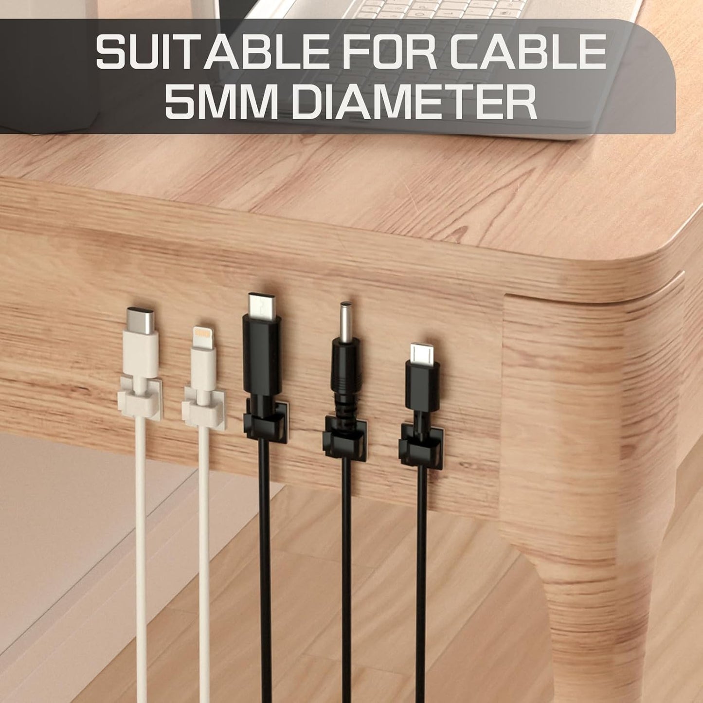 100PCS Cable Clips, Adhesive Wire Clips Strong Cord Clips Wire Holders, Cable Management Clips for Desk, Wall, Car, TV, Ethernet Cable (Black, Small)