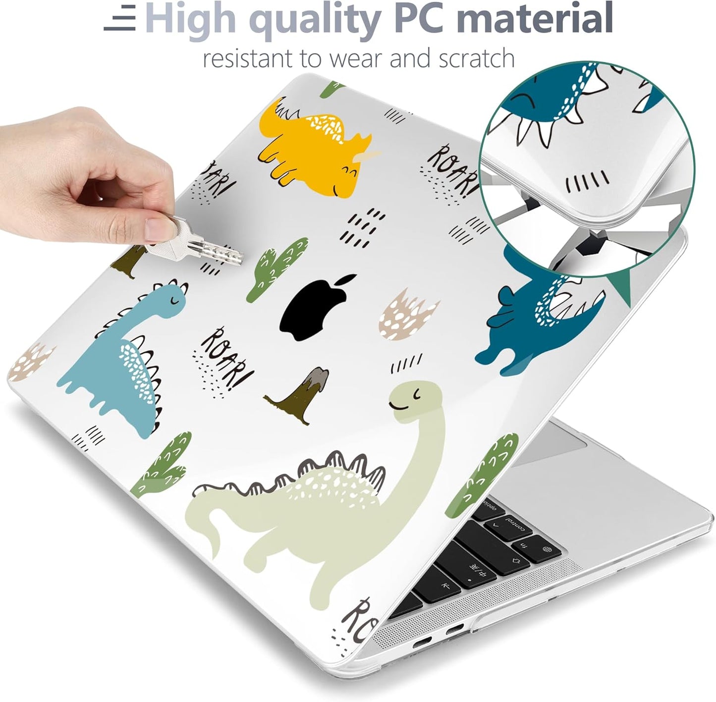 Batianda Case for M1 MacBook Air 13 Inch Model A2337 A2179 A1932 2021 2020 2019 Release,Lovely Creative Series Design Hard Shell with Keyboard Cover & Screen Protector, Cute Dinosaur